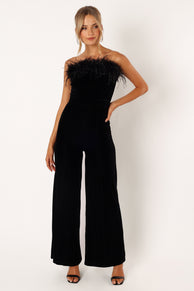 PLAYSUITS @Donatella Feather Trim Jumpsuit - Black
