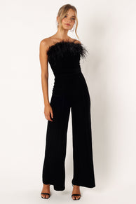 PLAYSUITS @Donatella Feather Trim Jumpsuit - Black