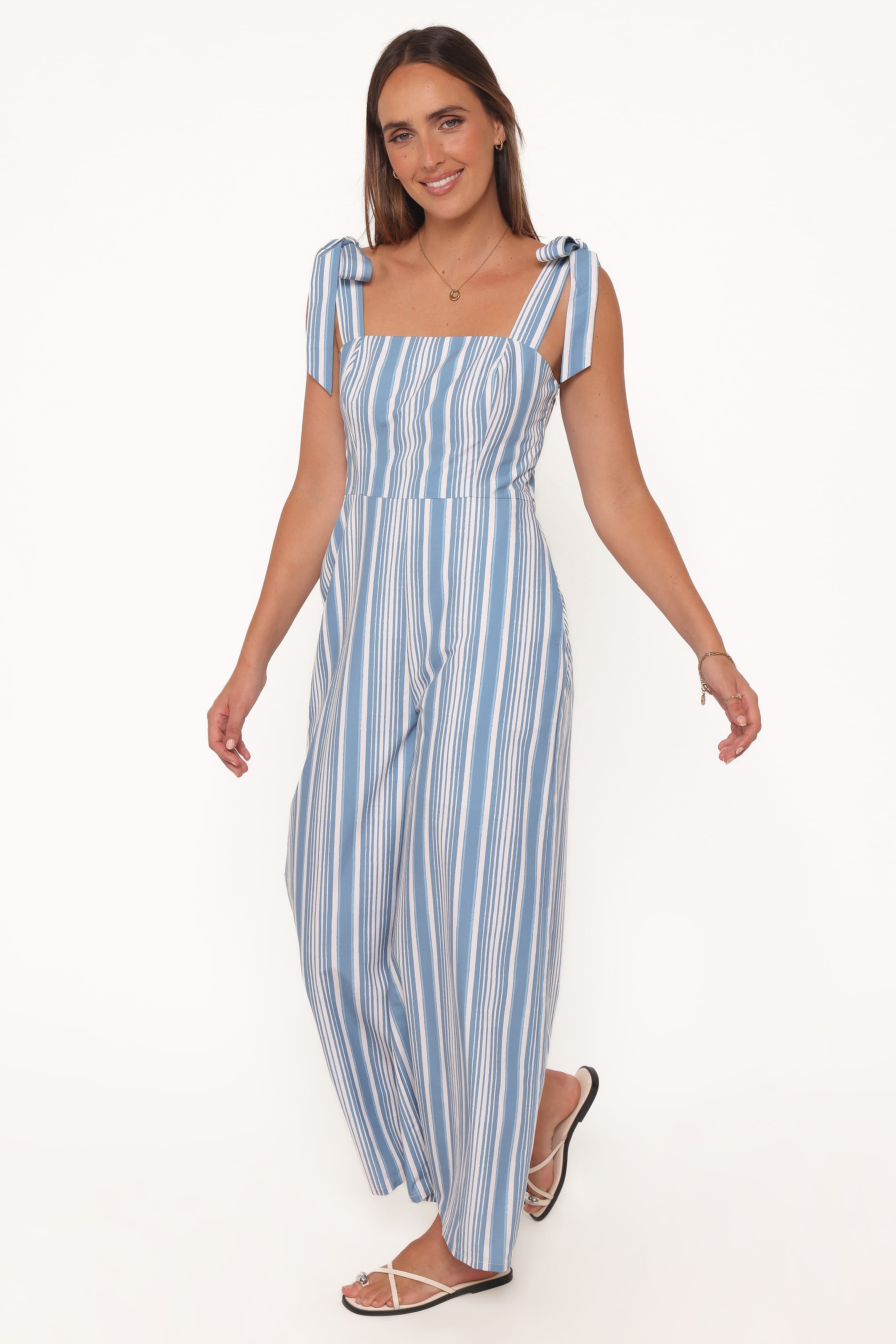 PLAYSUITS Ella Tie Shoulder Jumpsuit - Blue/White Stripe
