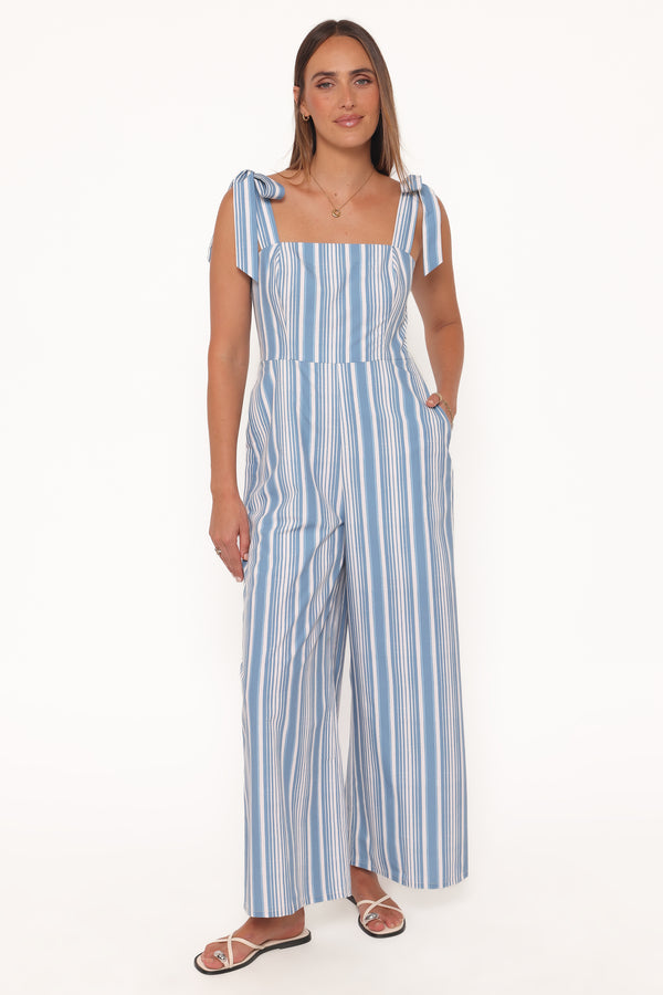 PLAYSUITS Ella Tie Shoulder Jumpsuit - Blue/White Stripe