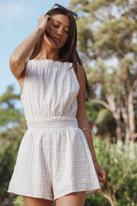 PLAYSUITS Felicity Playsuit - Beige Gingham