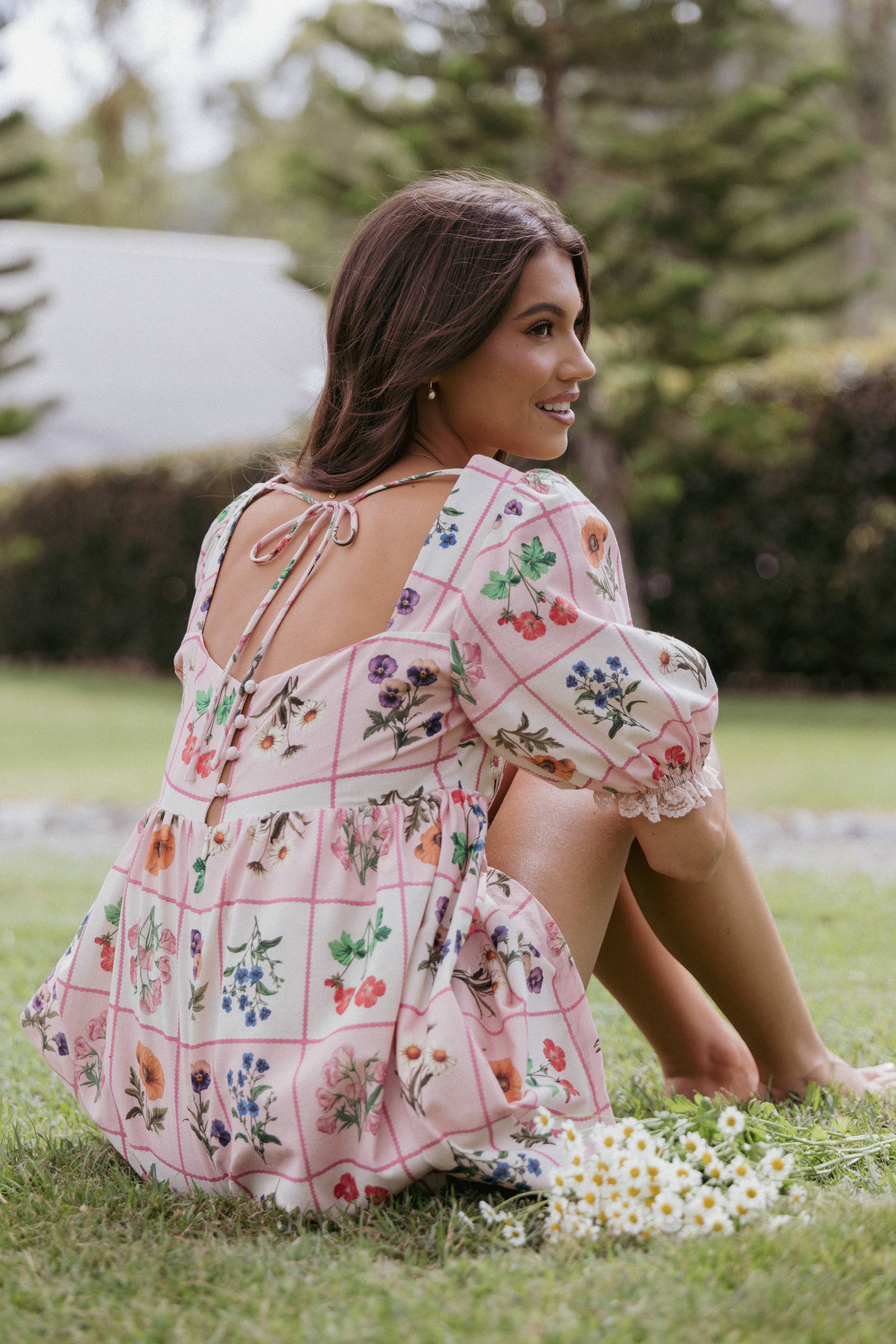 PLAYSUITS Floretta Puff Sleeve Playsuit - Flora Tile