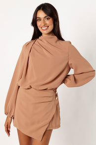 PLAYSUITS @Galen Long Sleeve Romper - Mocha