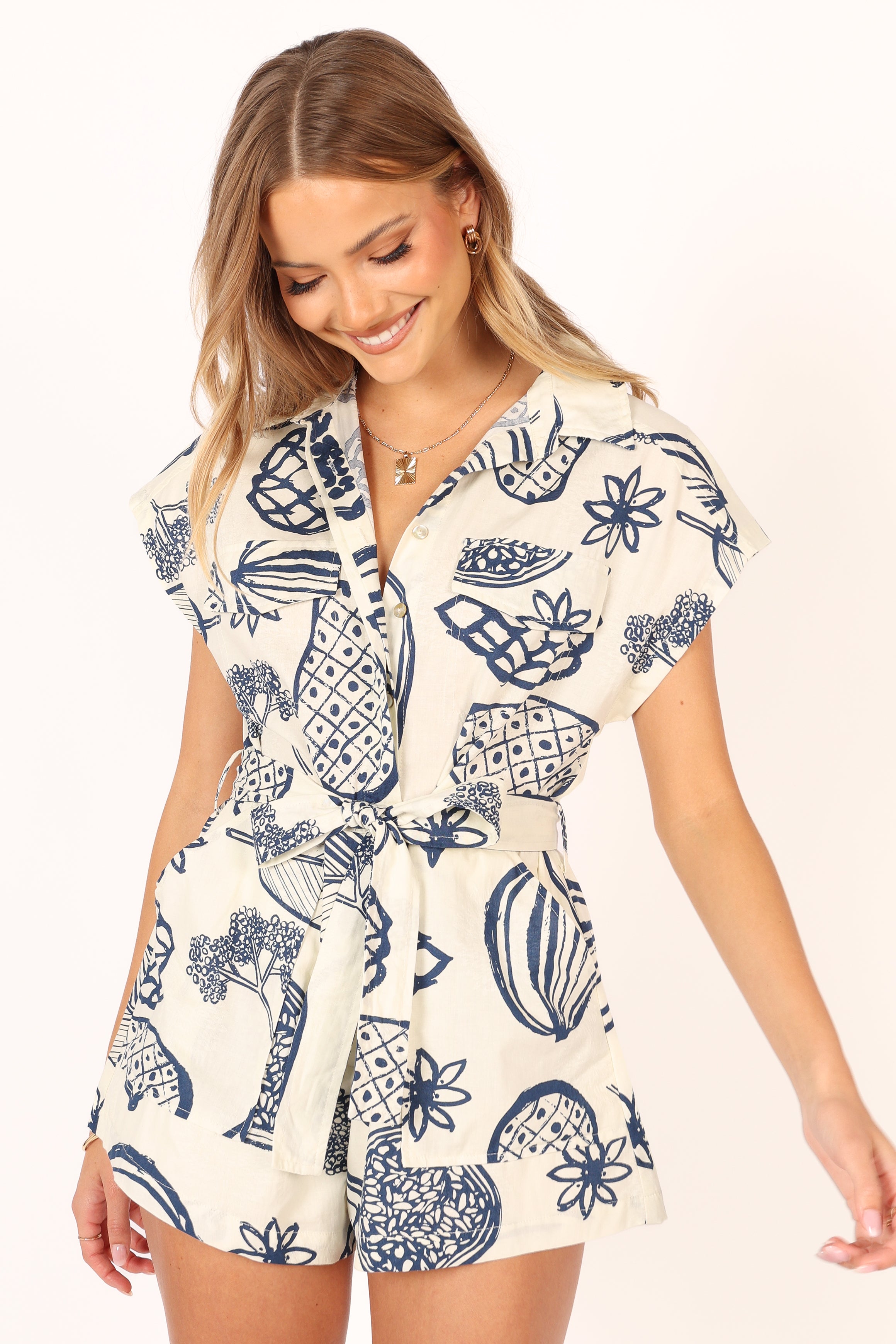 PLAYSUITS @Georgina Tie Waist Playsuit - Navy