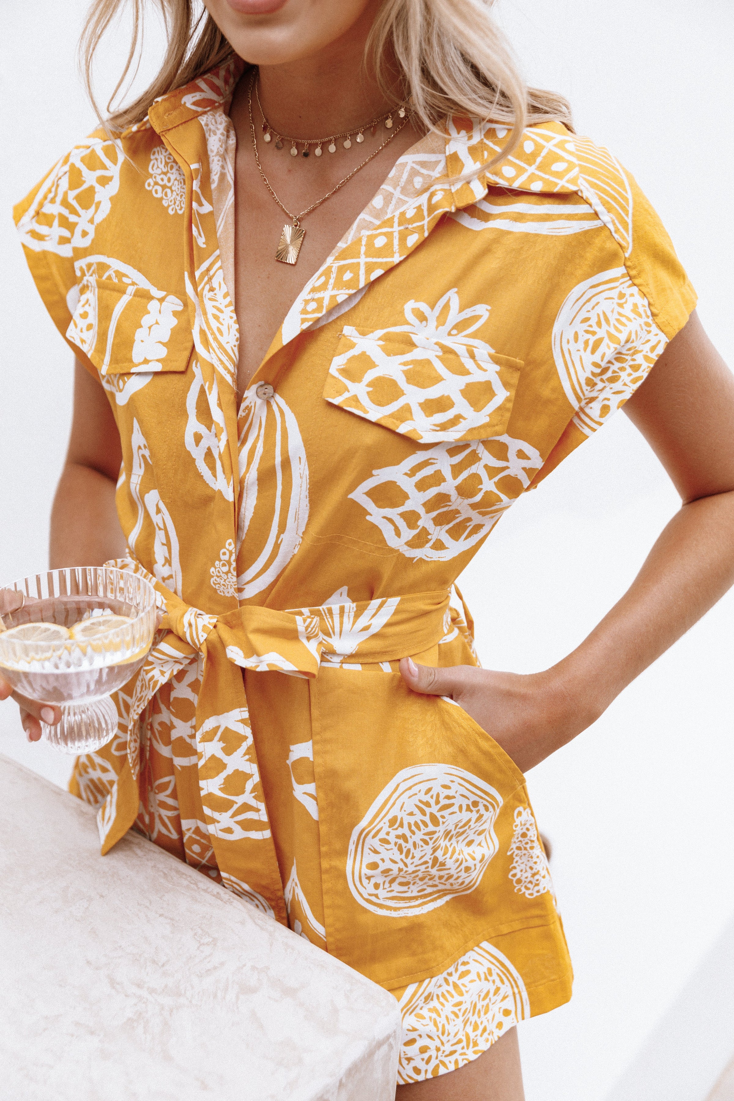 PLAYSUITS Georgina Tie Waist Playsuit - Yellow