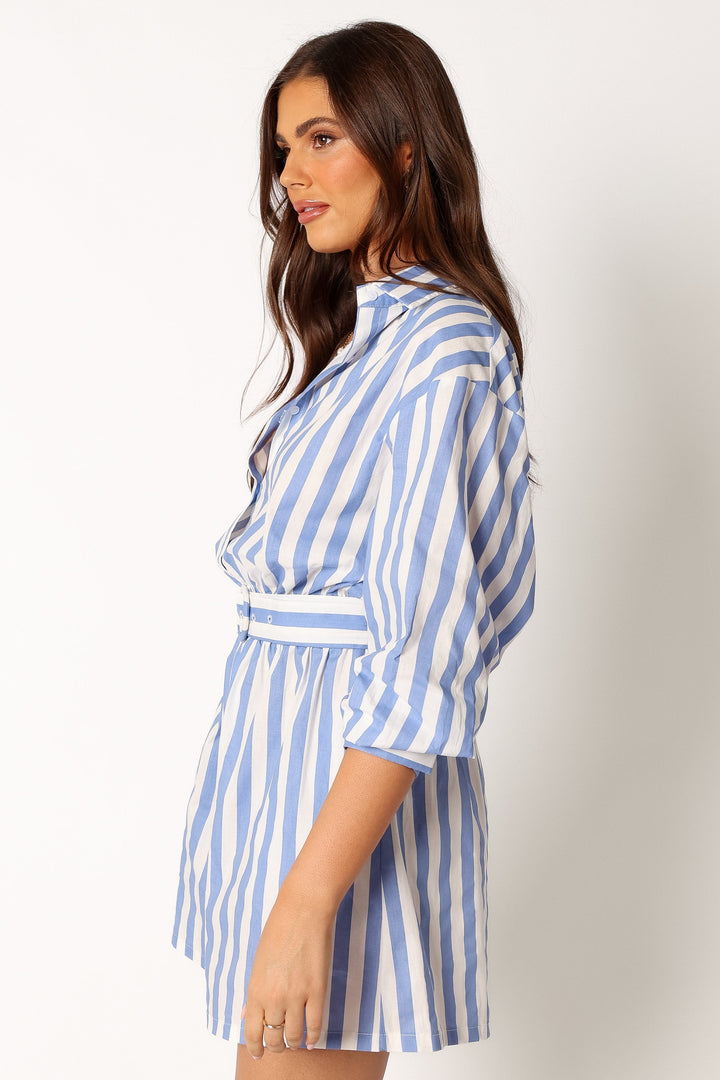 Gloria Playsuit Blue Stripe Petal & Pup