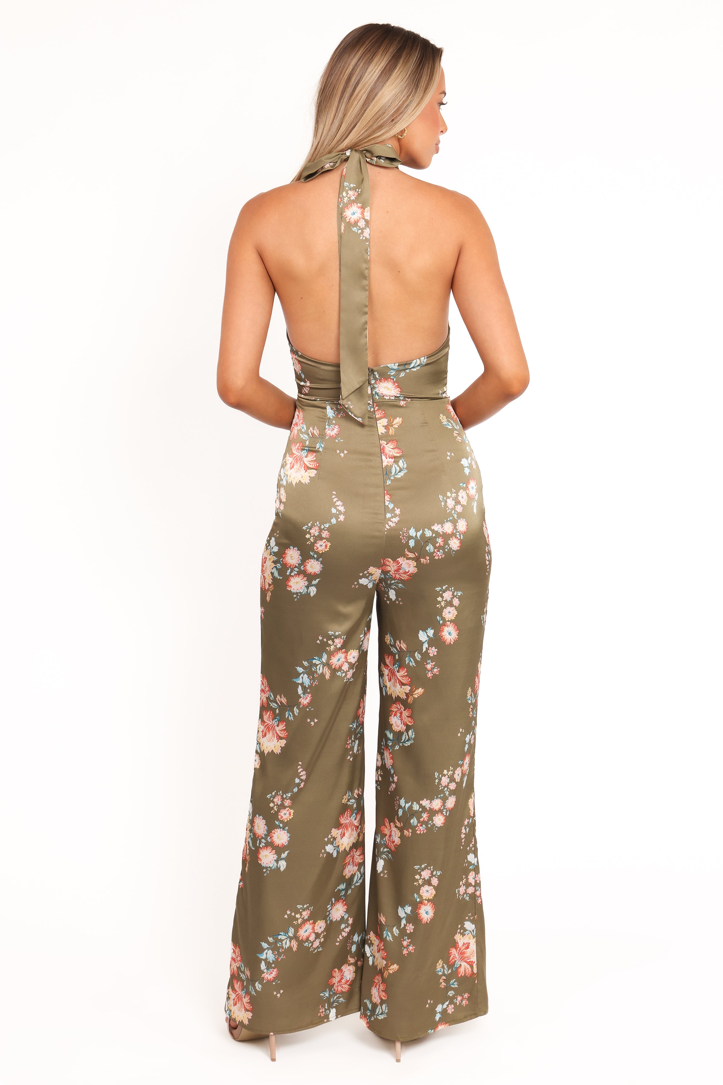 PLAYSUITS Holly Halterneck Jumpsuit - Olive Floral