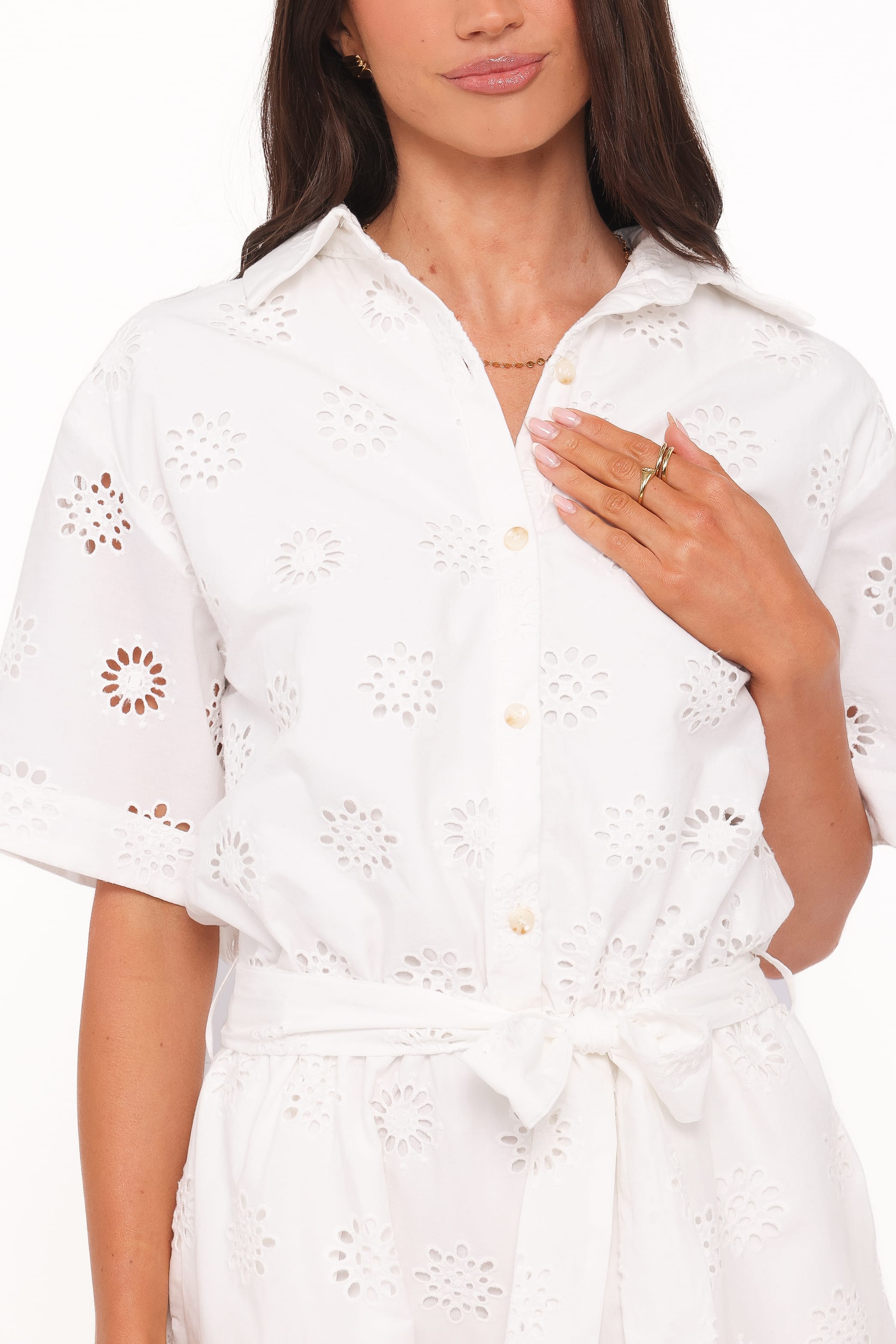 PLAYSUITS @Jamie Tie Front Playsuit - White Broderie