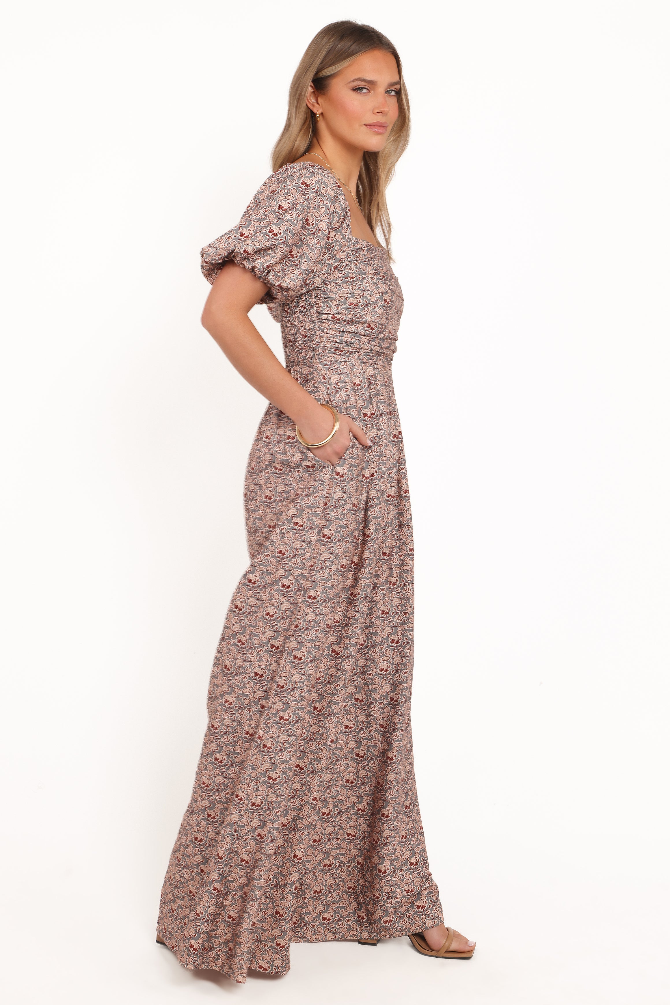 PLAYSUITS Jayda Puff Sleeve Jumpsuit - Grey Floral