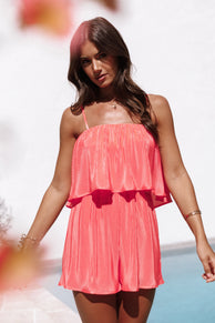 PLAYSUITS Jemima Plisse Playsuit - Coral
