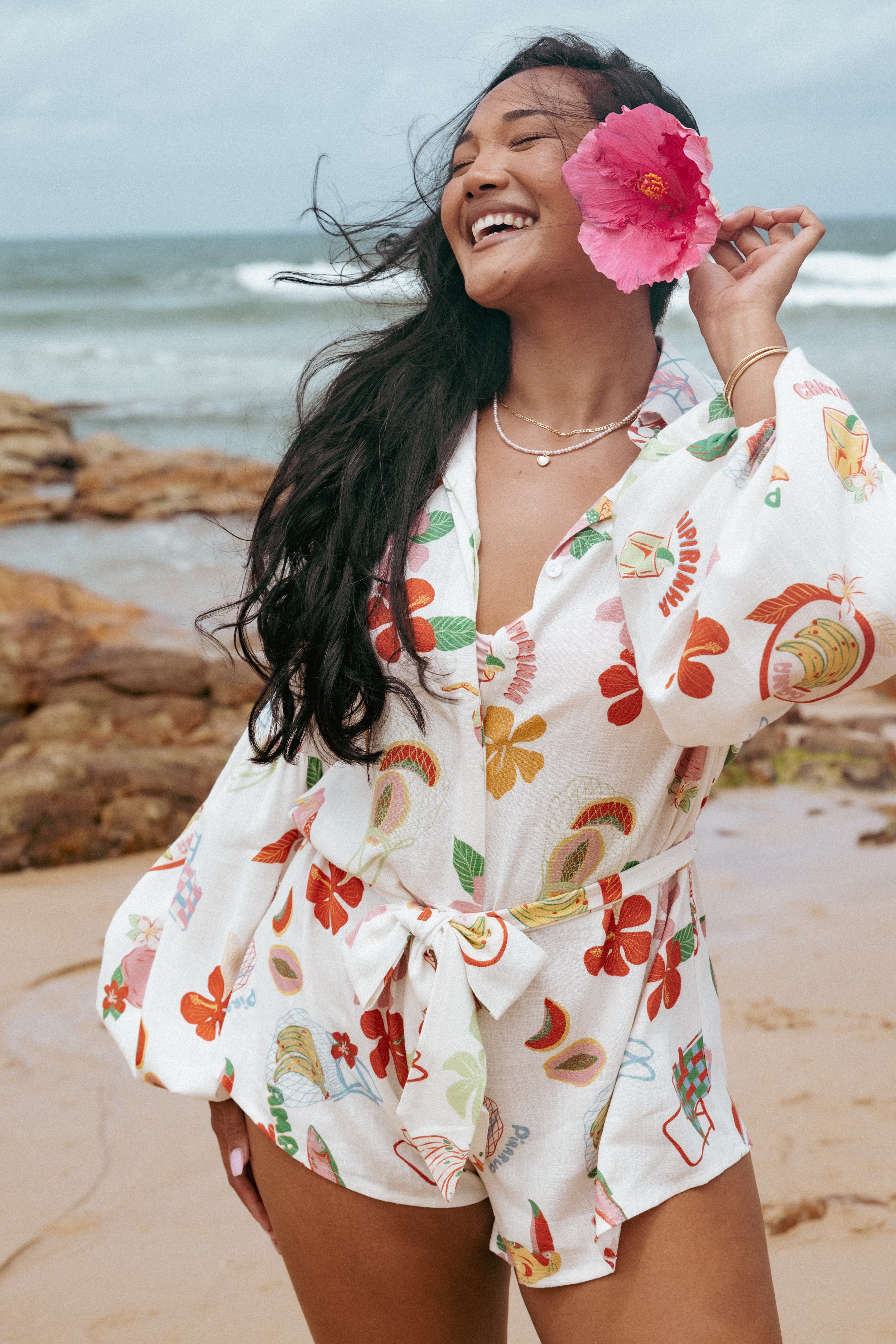 PLAYSUITS Jillia Long Sleeve Playsuit - Alfresco