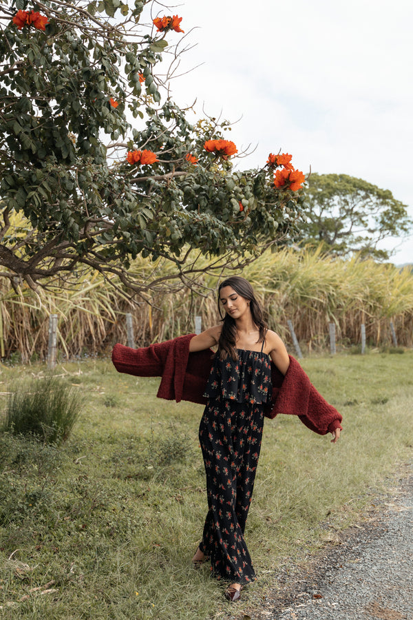 PLAYSUITS Jillian Plisse Jumpsuit - Black Rose