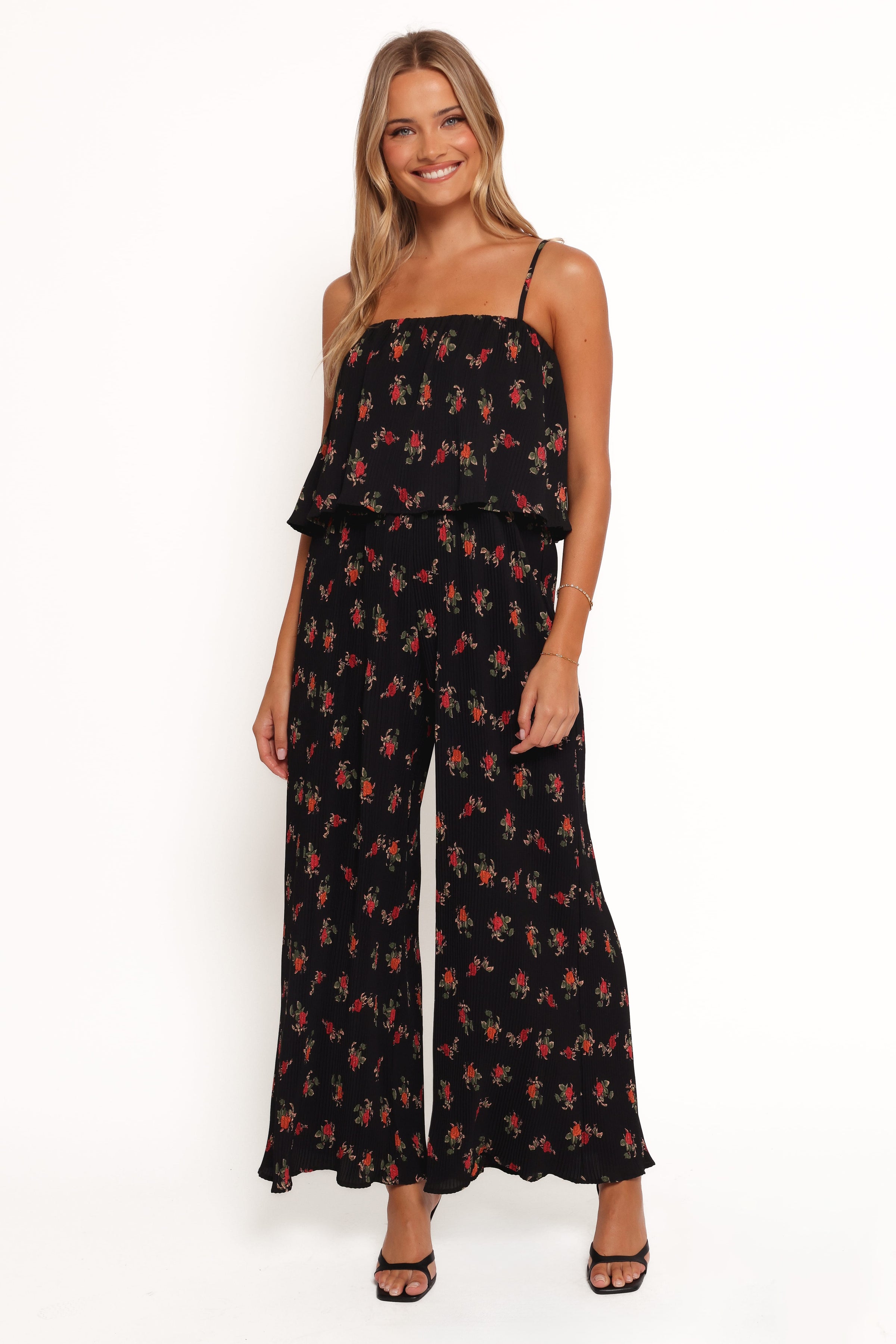 PLAYSUITS Jillian Plisse Jumpsuit - Black Rose