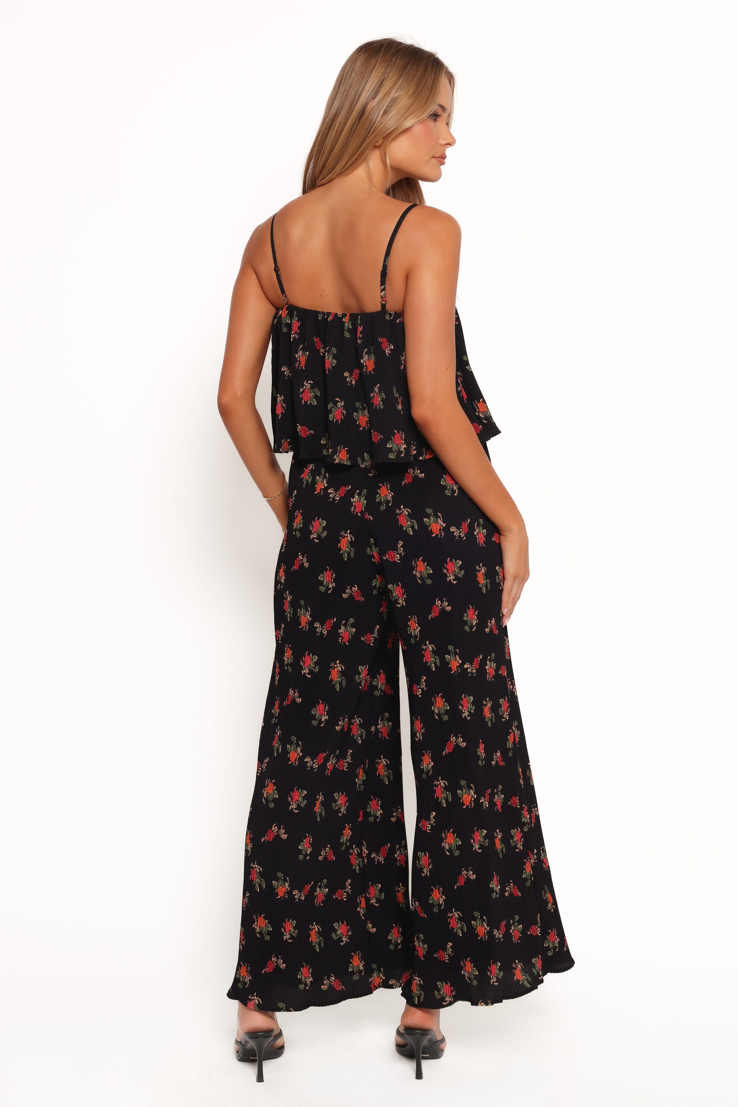 PLAYSUITS Jillian Plisse Jumpsuit - Black Rose