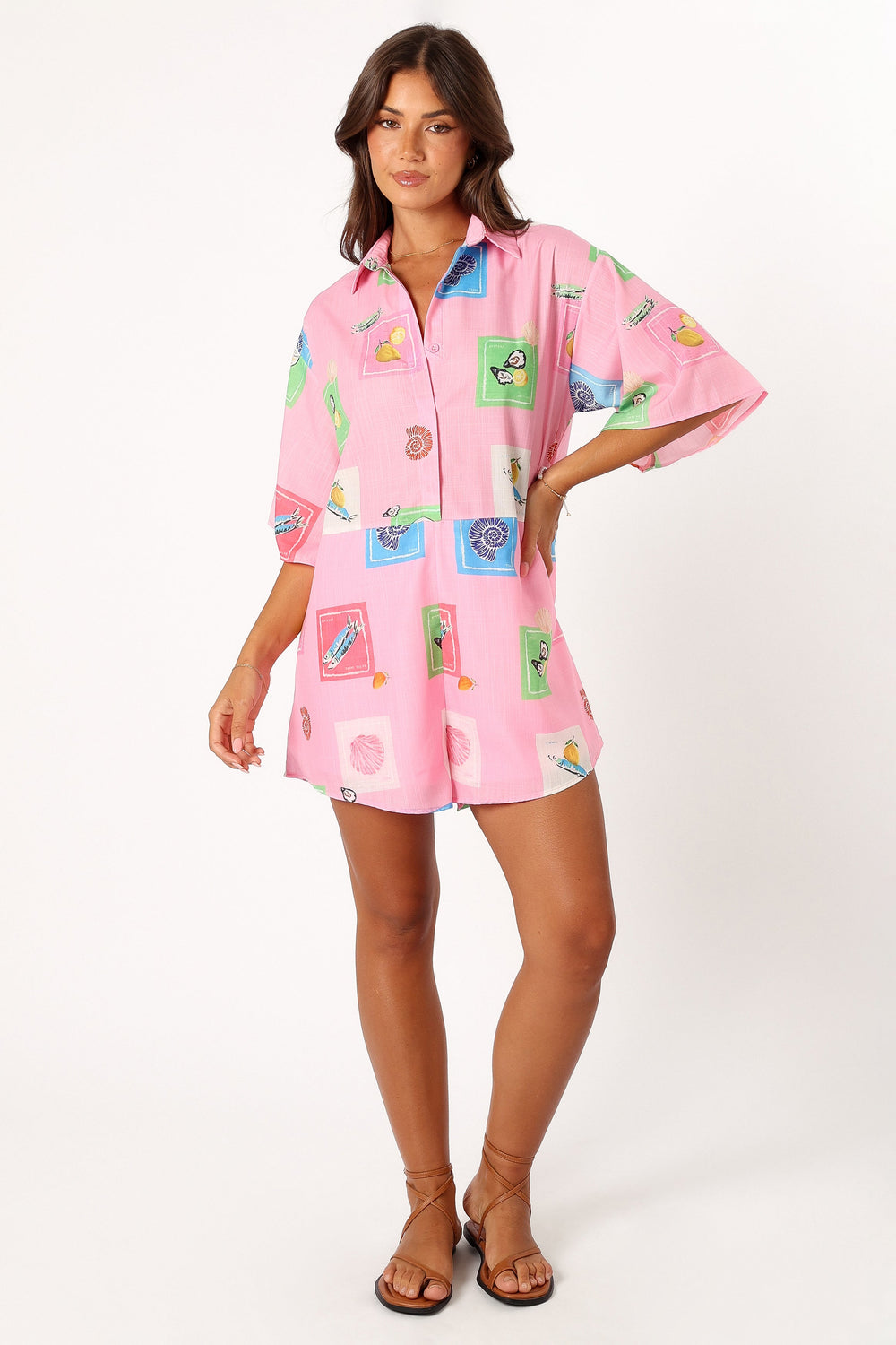 PLAYSUITS @Kellie Playsuit - Pink Stamp Print (Hold for Sundial)