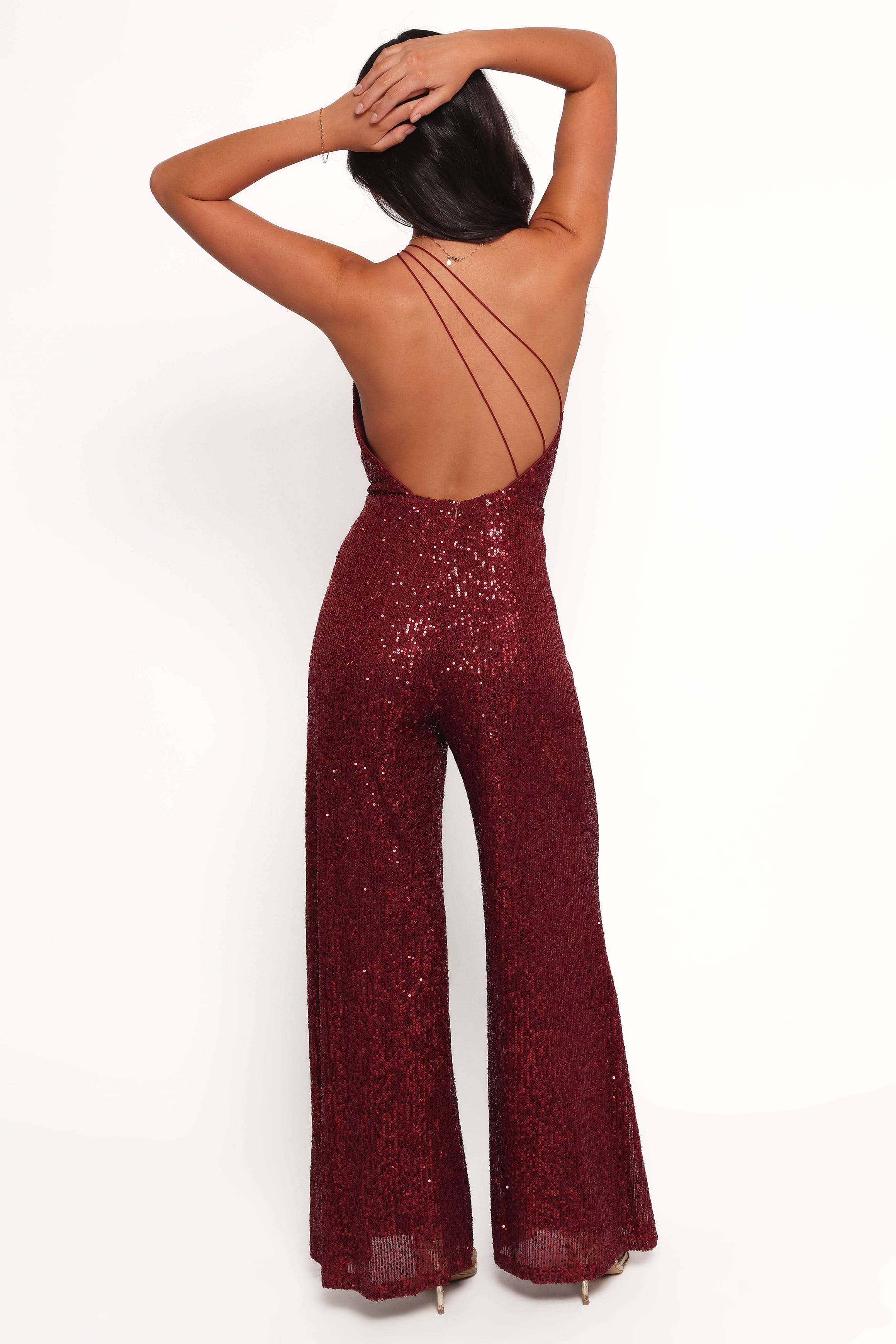 PLAYSUITS Khianna Sequin One Shoulder Jumpsuit - Red