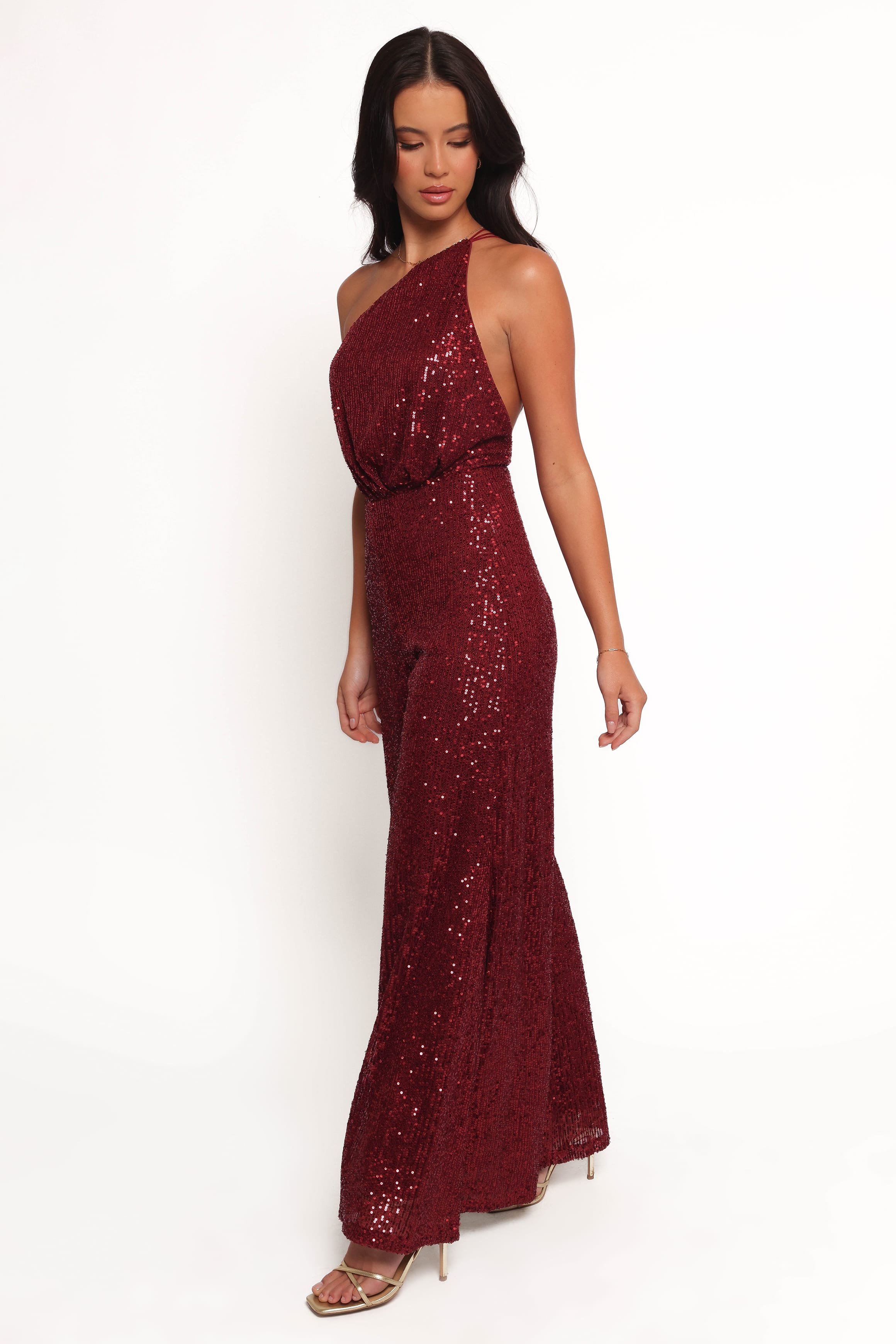 PLAYSUITS Khianna Sequin One Shoulder Jumpsuit - Red