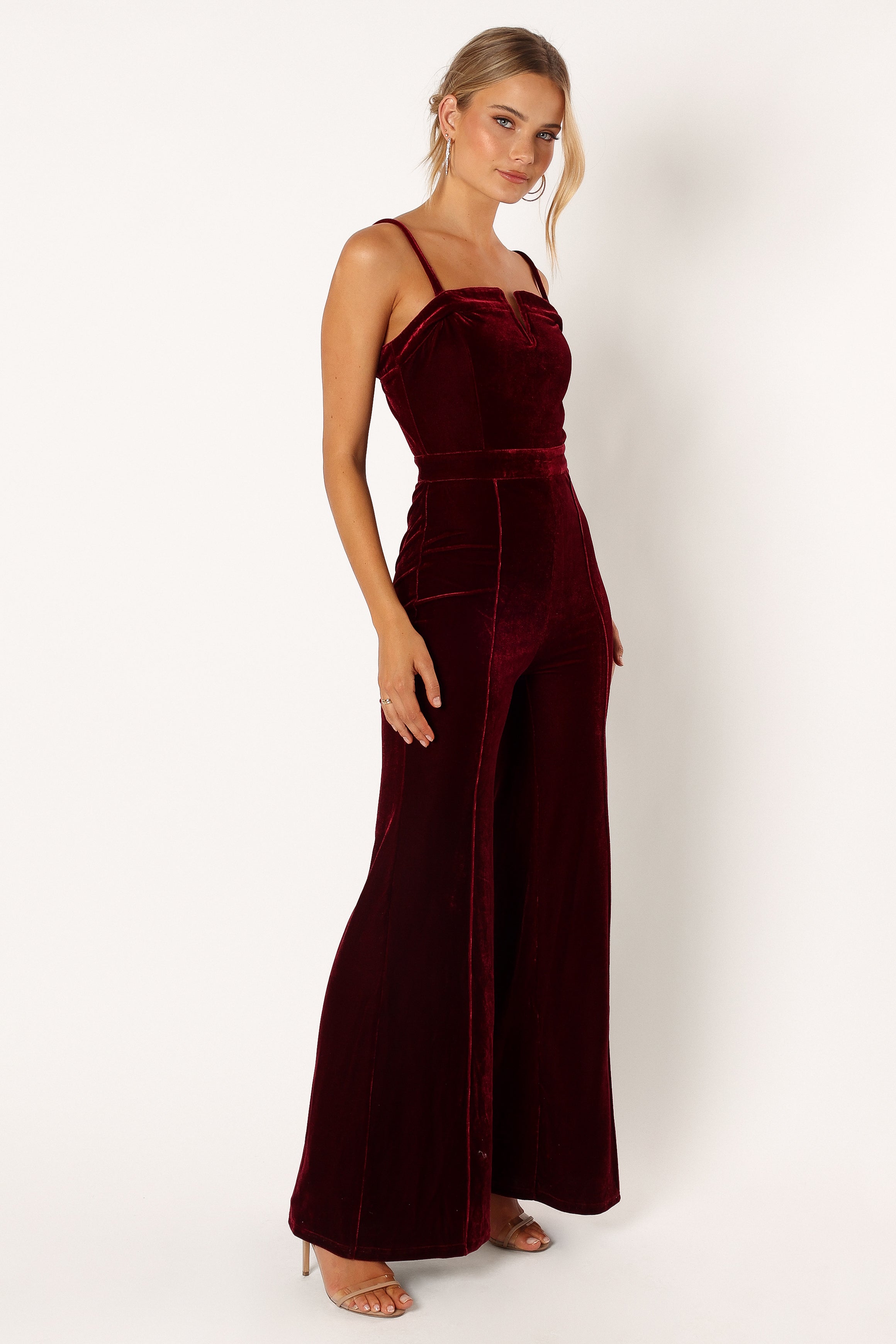 PLAYSUITS @Lexie Velvet Jumpsuit - Burgundy