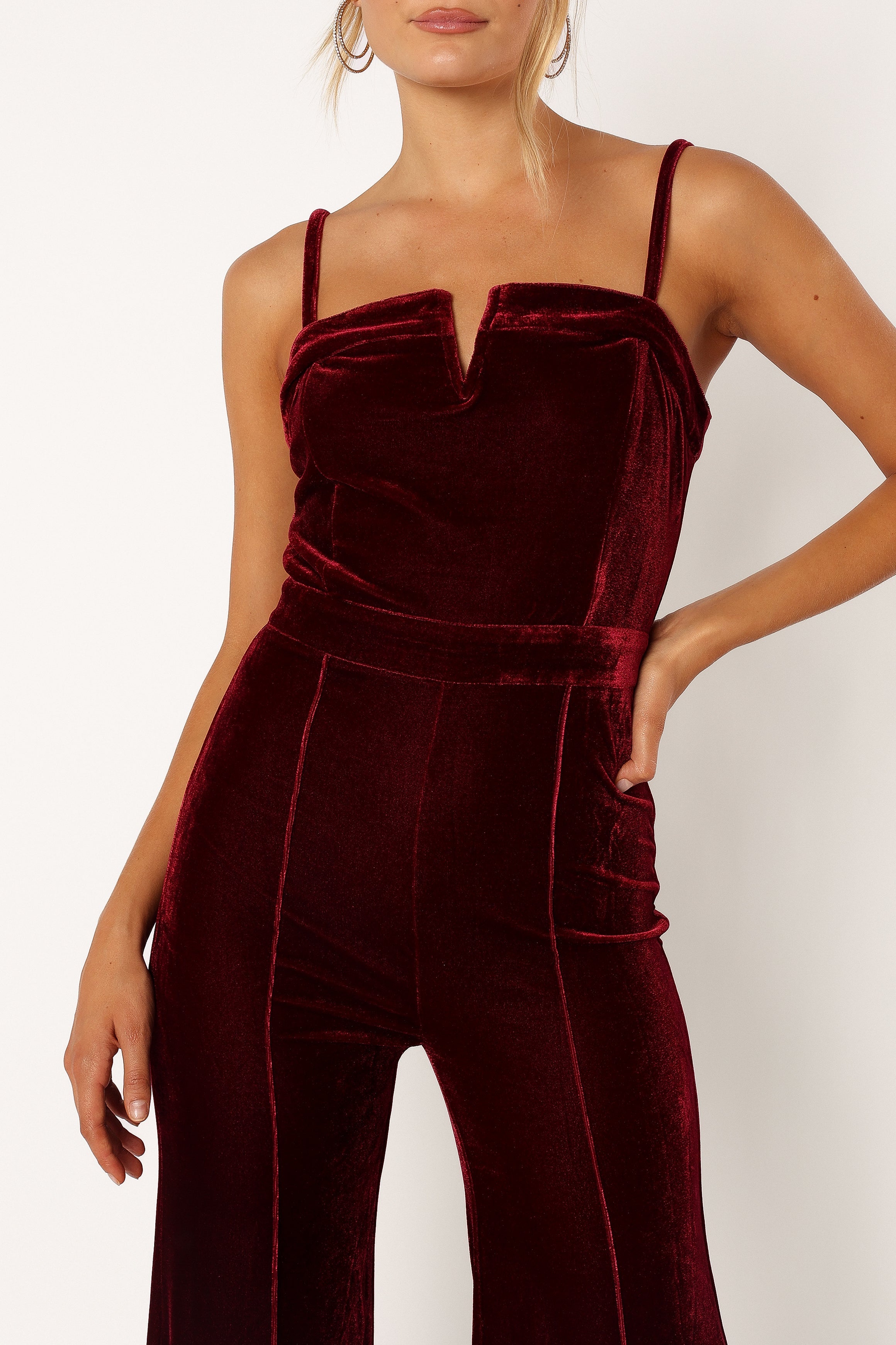 PLAYSUITS @Lexie Velvet Jumpsuit - Burgundy