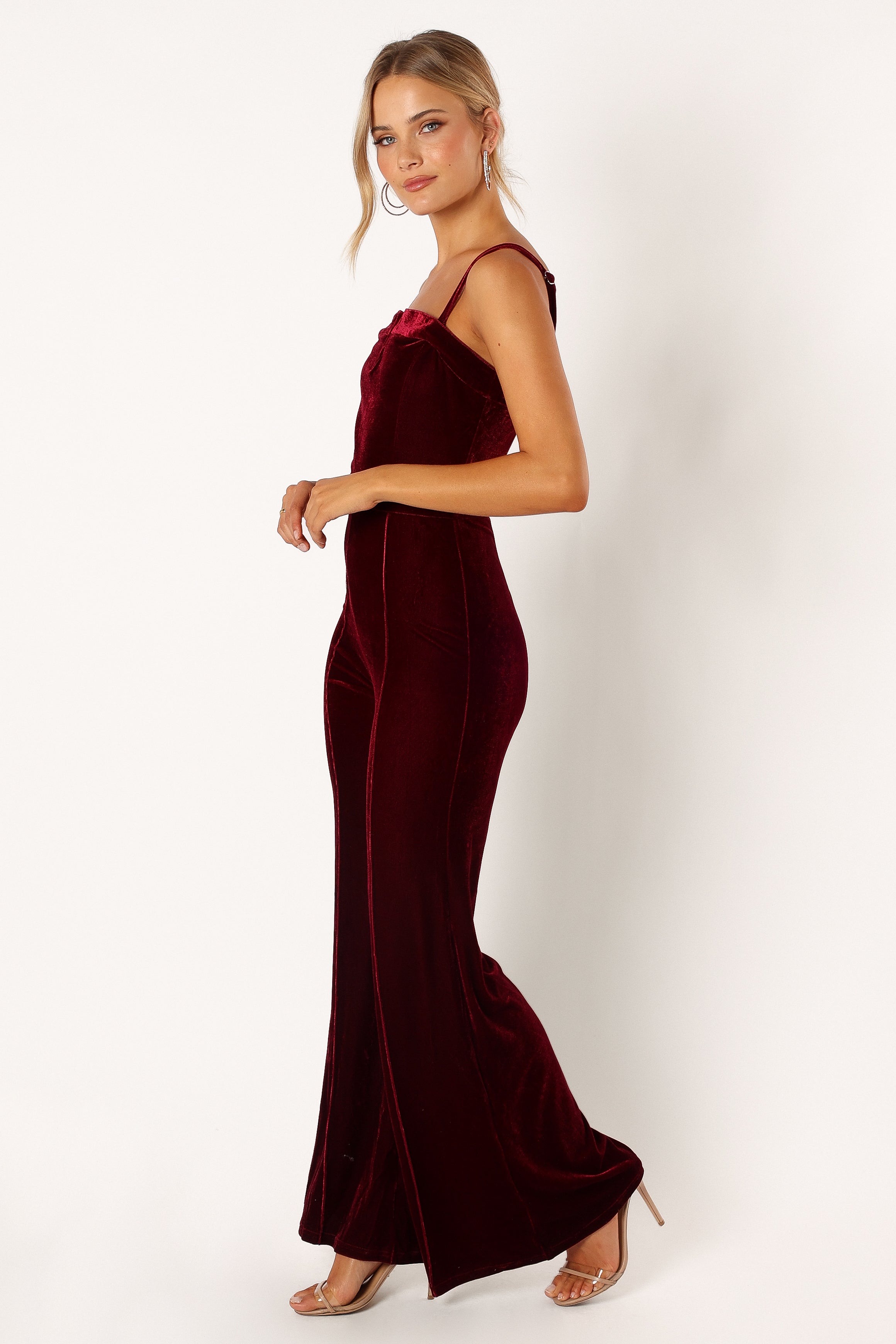 PLAYSUITS @Lexie Velvet Jumpsuit - Burgundy
