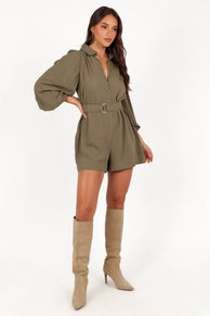 PLAYSUITS Louise Belted Romper - Khaki