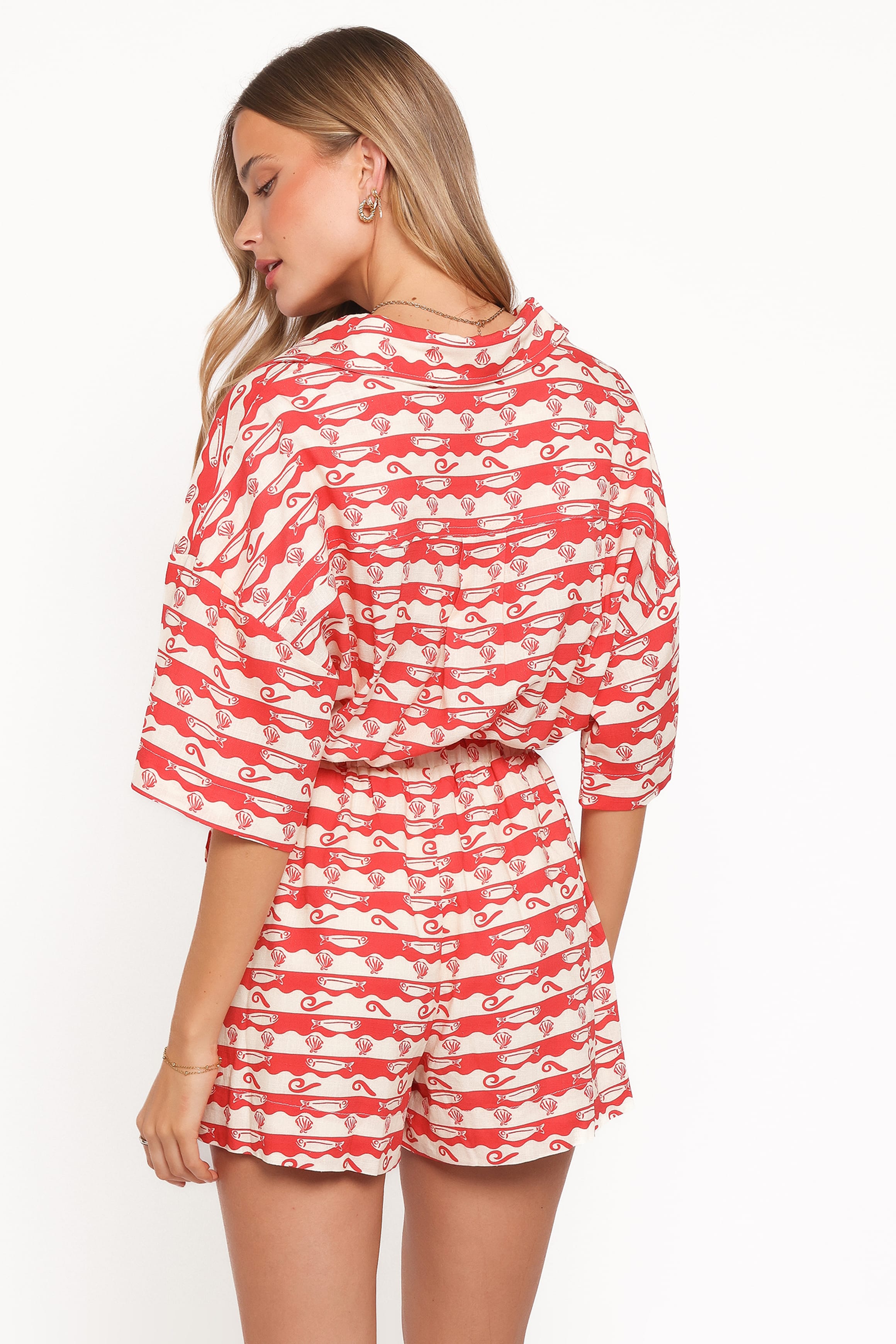 PLAYSUITS Lucinda Button Front Playsuit - Sardine Print