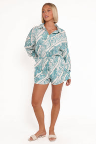 PLAYSUITS Macy Long Sleeve Playsuit - Aqua Paisley