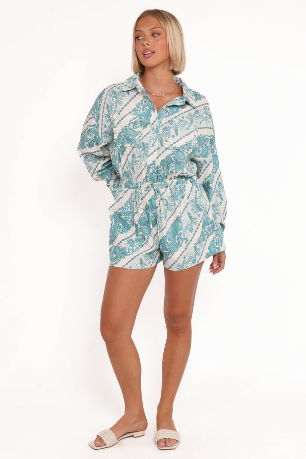 PLAYSUITS Macy Long Sleeve Playsuit - Aqua Paisley