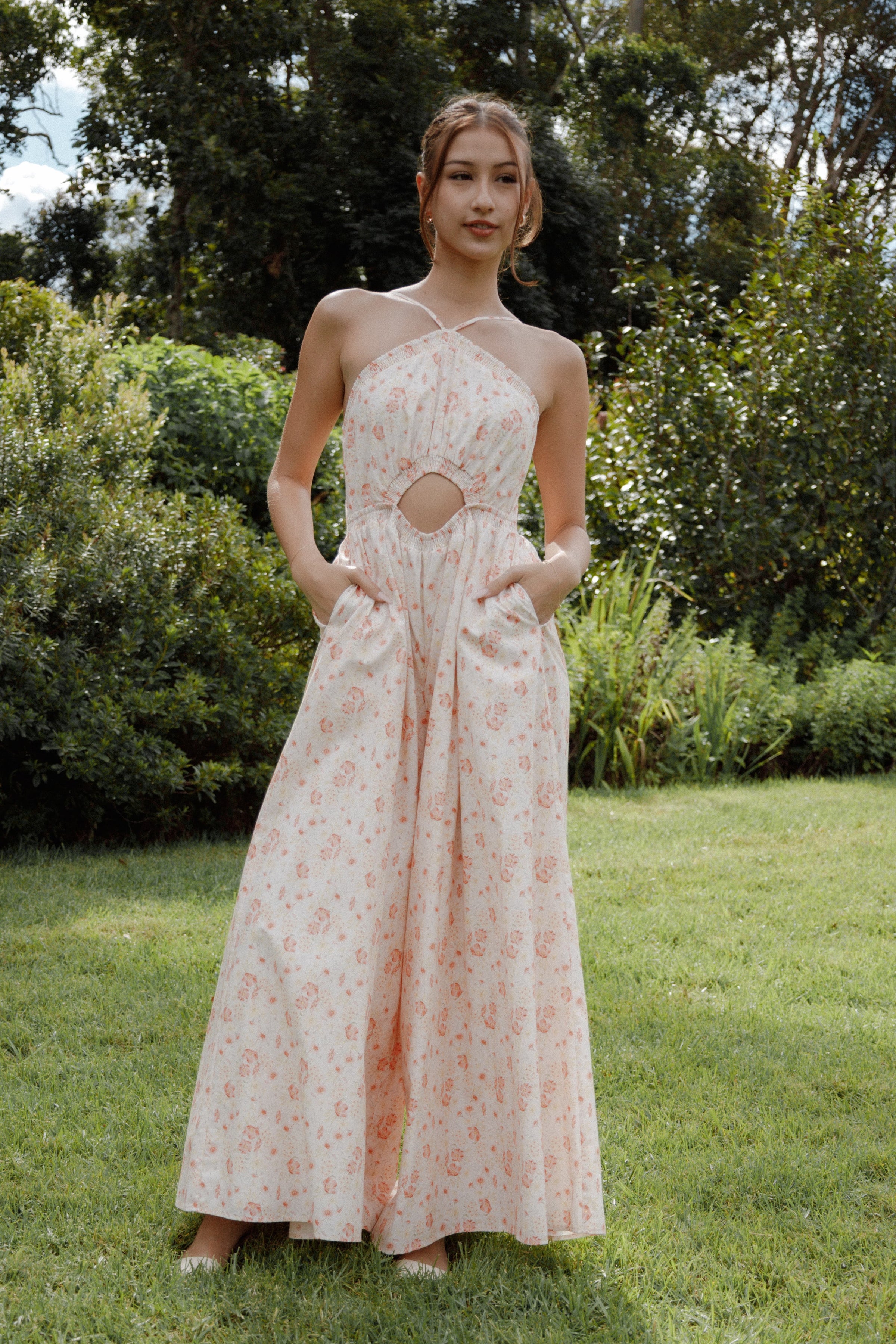 PLAYSUITS Madeira Jumpsuit - Peach Ditsy Floral