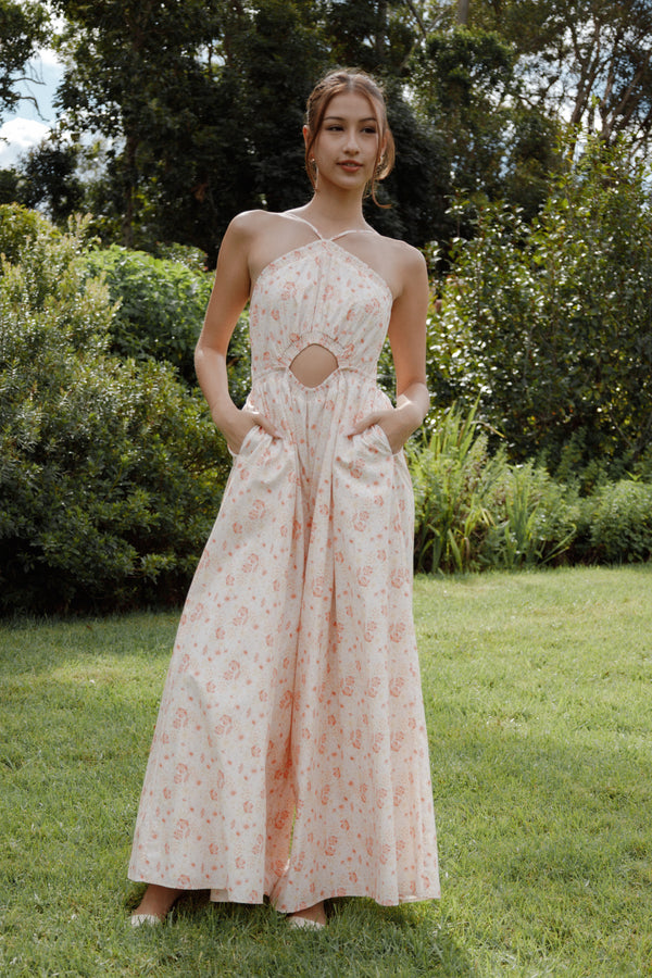 PLAYSUITS Madeira Jumpsuit - Peach Ditsy Floral