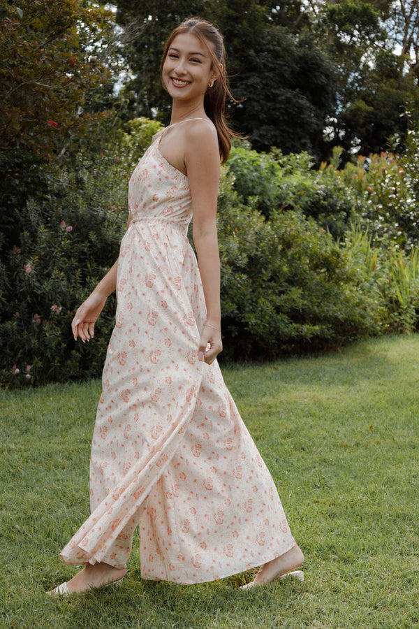 PLAYSUITS Madeira Jumpsuit - Peach Ditsy Floral