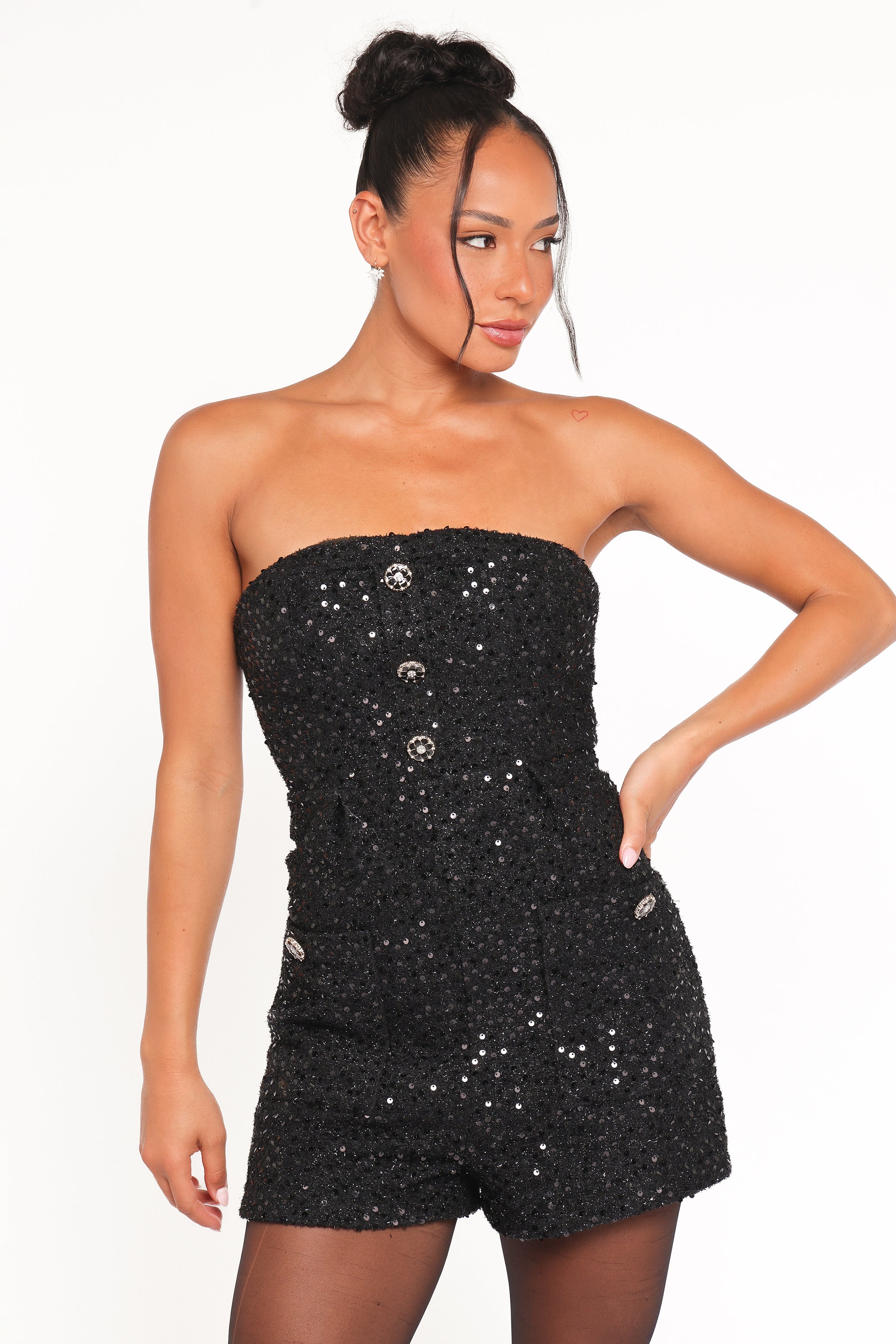PLAYSUITS Madeline Strapless Tweed Playsuit - Black