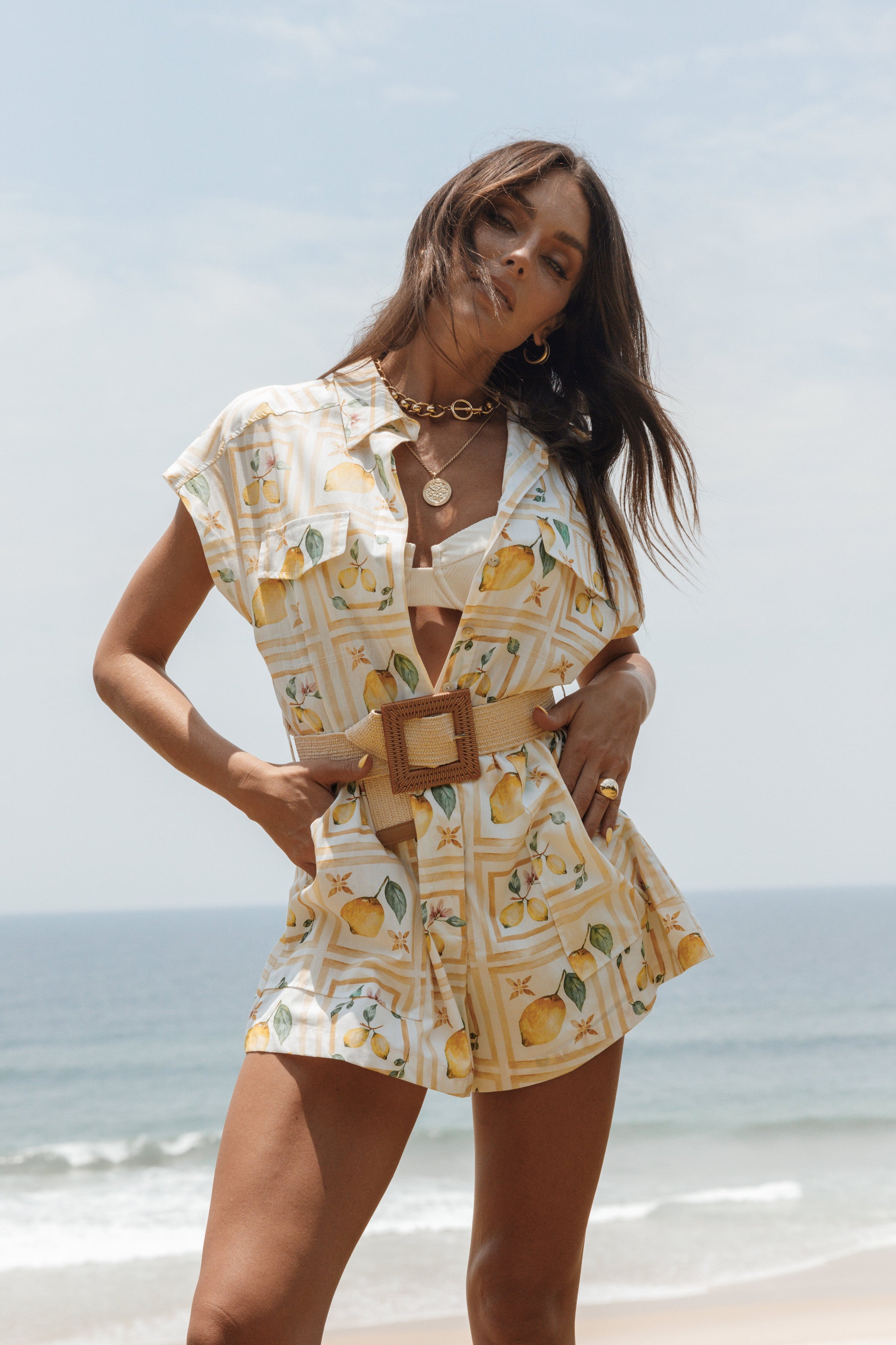 PLAYSUITS Mattina Tie Waist Playsuit - Lemon Print