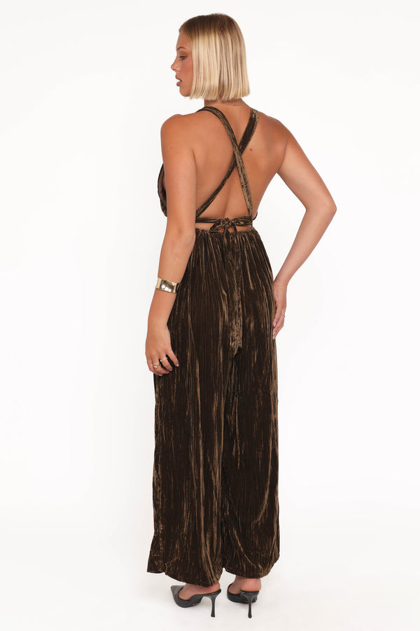 PLAYSUITS Melody Velvet Jumpsuit - Mocha Olive