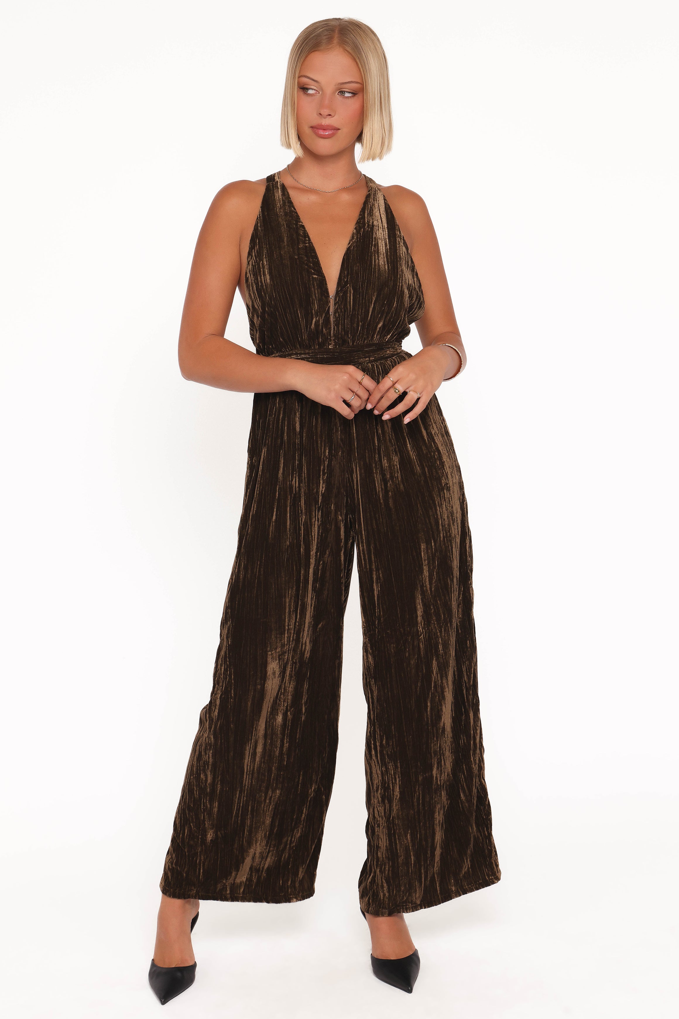 PLAYSUITS Melody Velvet Jumpsuit - Mocha Olive