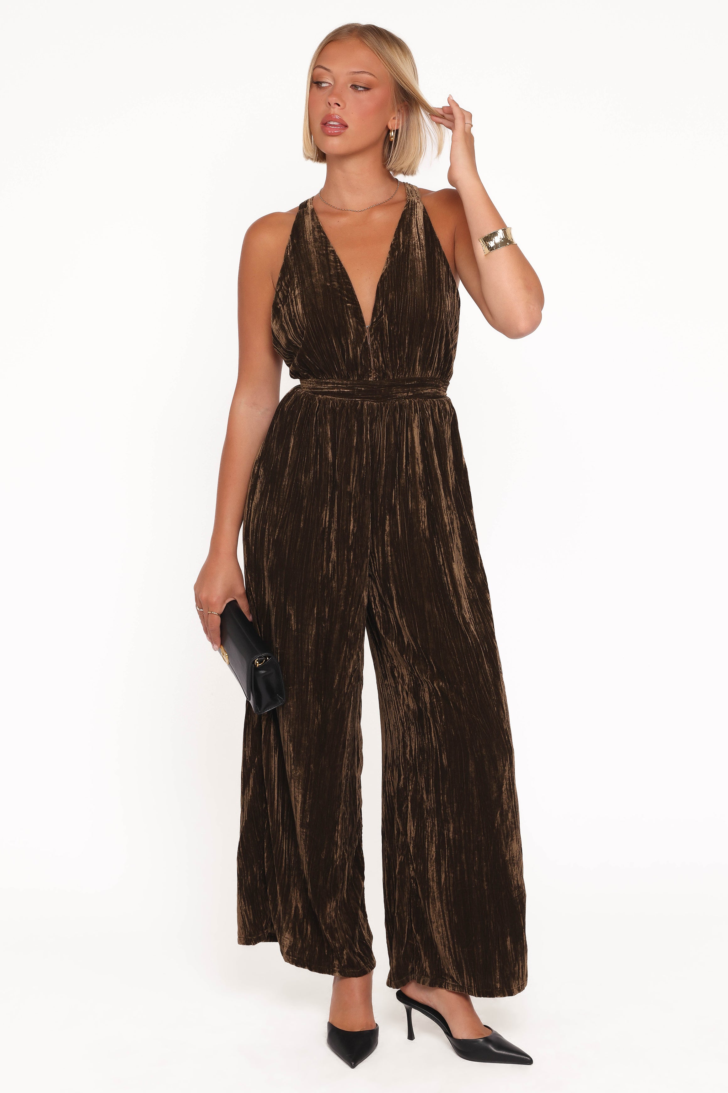 PLAYSUITS Melody Velvet Jumpsuit - Mocha Olive