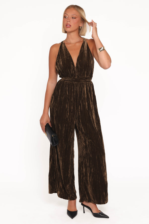 PLAYSUITS Melody Velvet Jumpsuit - Mocha Olive
