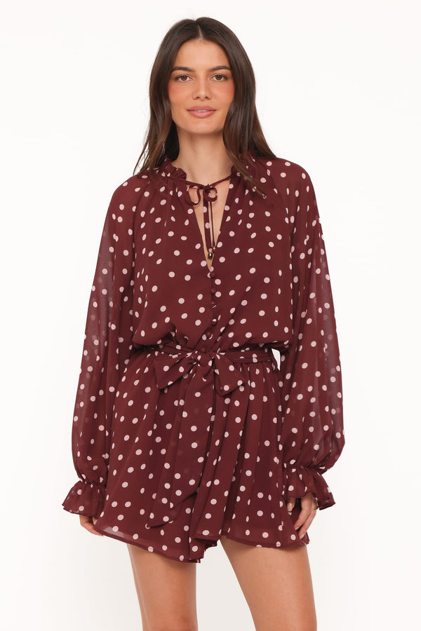 PLAYSUITS @Michelle Playsuit - Burgundy Polka Dot