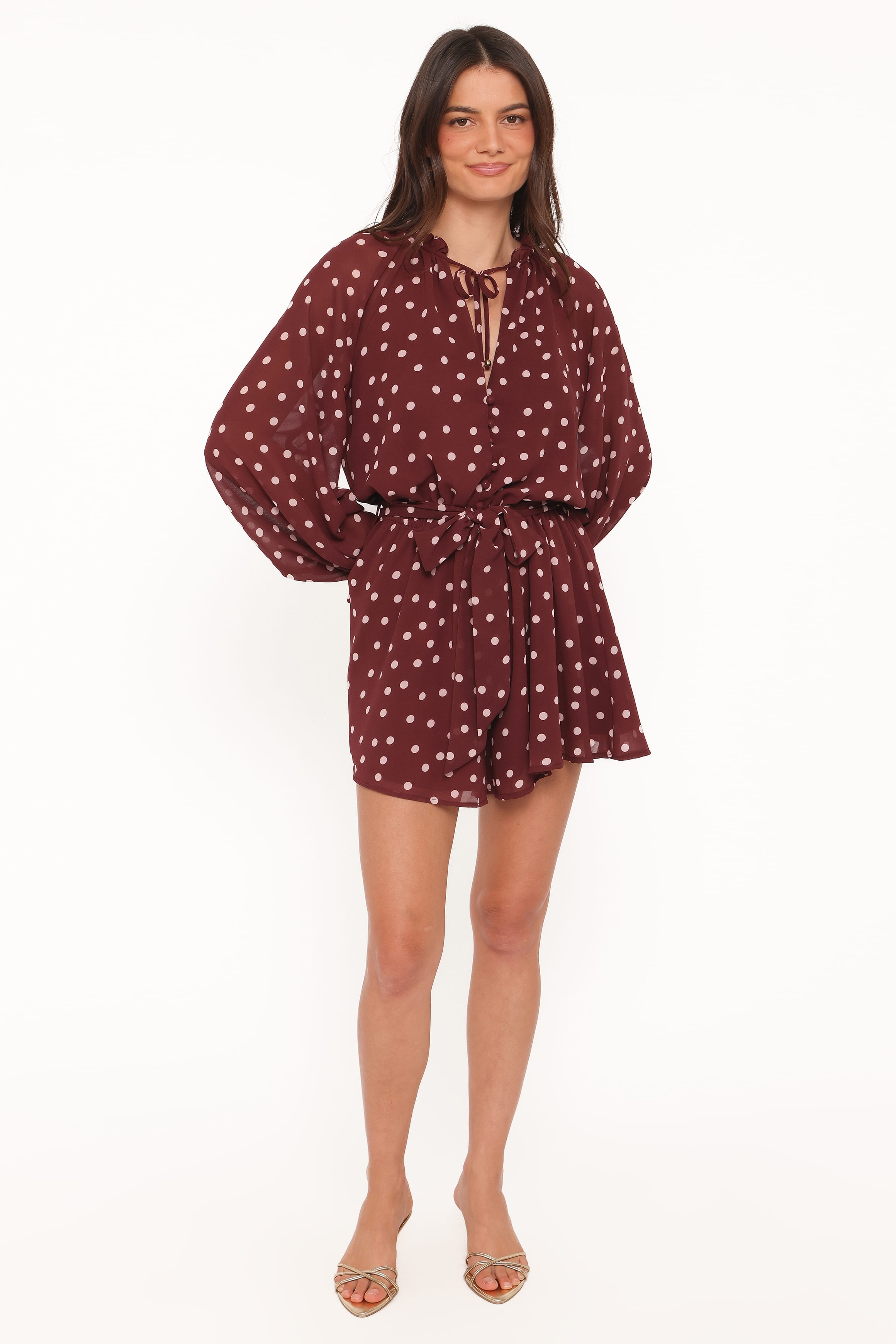 PLAYSUITS @Michelle Playsuit - Burgundy Polka Dot