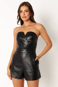 PLAYSUITS @Mikaela Faux Leather Romper - Black