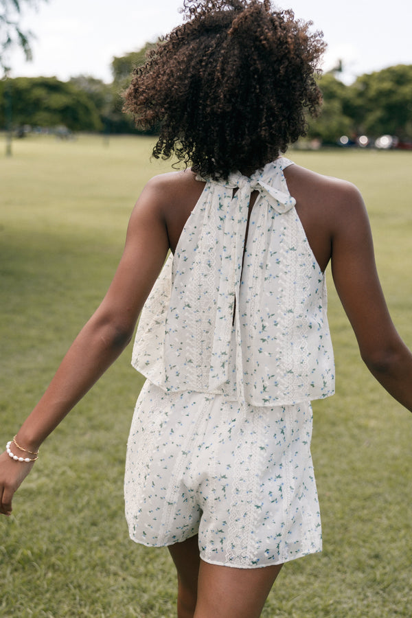 PLAYSUITS Mindy Halterneck Playsuit - Blue Floral