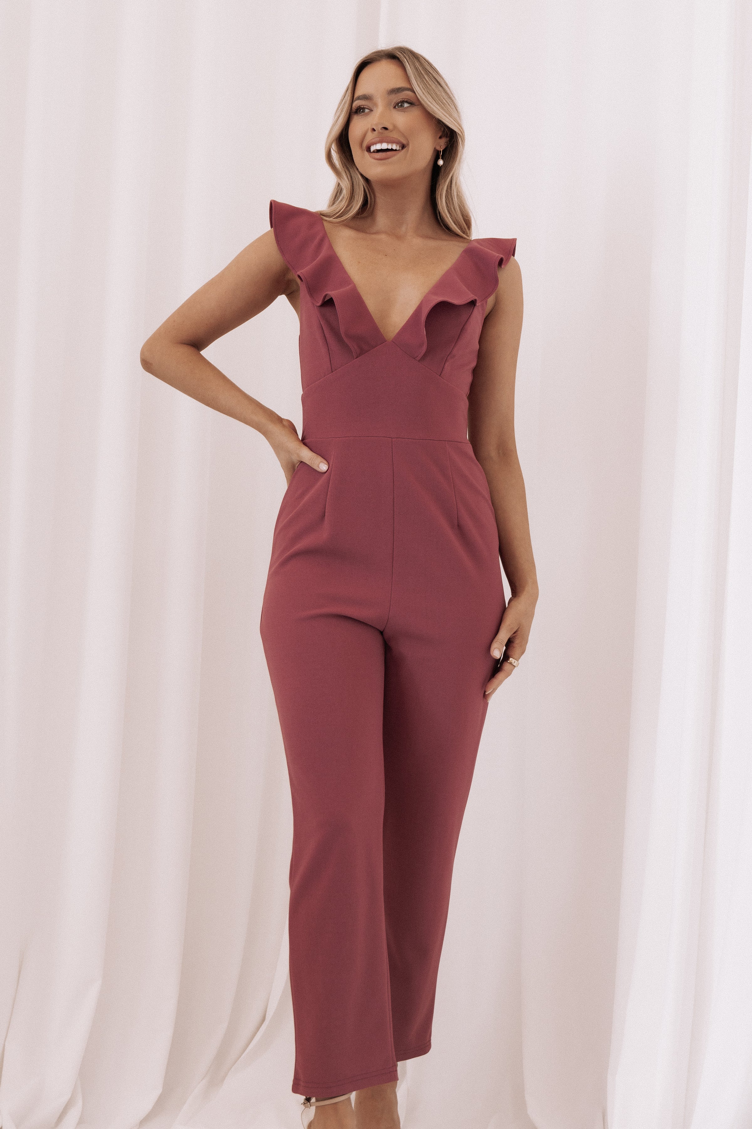 PLAYSUITS Mirabelle Jumpsuit - Dark Rose