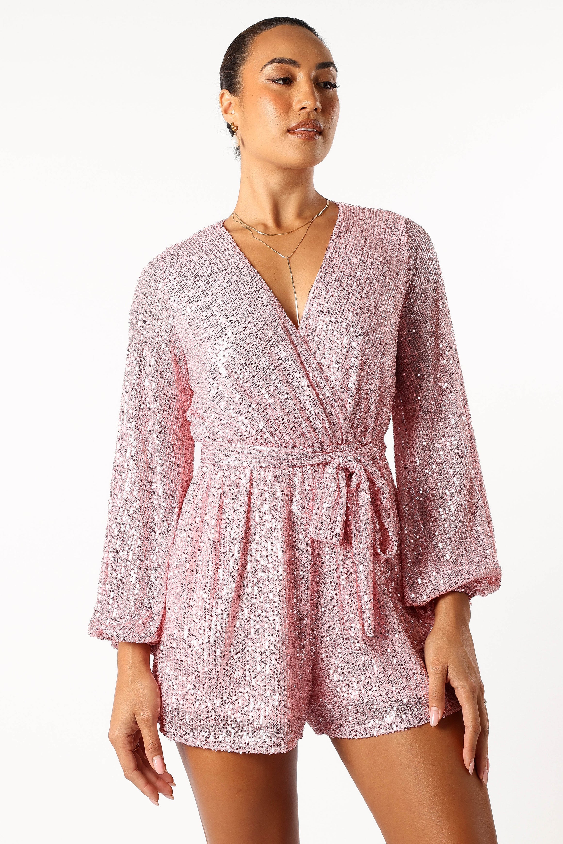 PLAYSUITS @Monica Sequin Romper - Pink