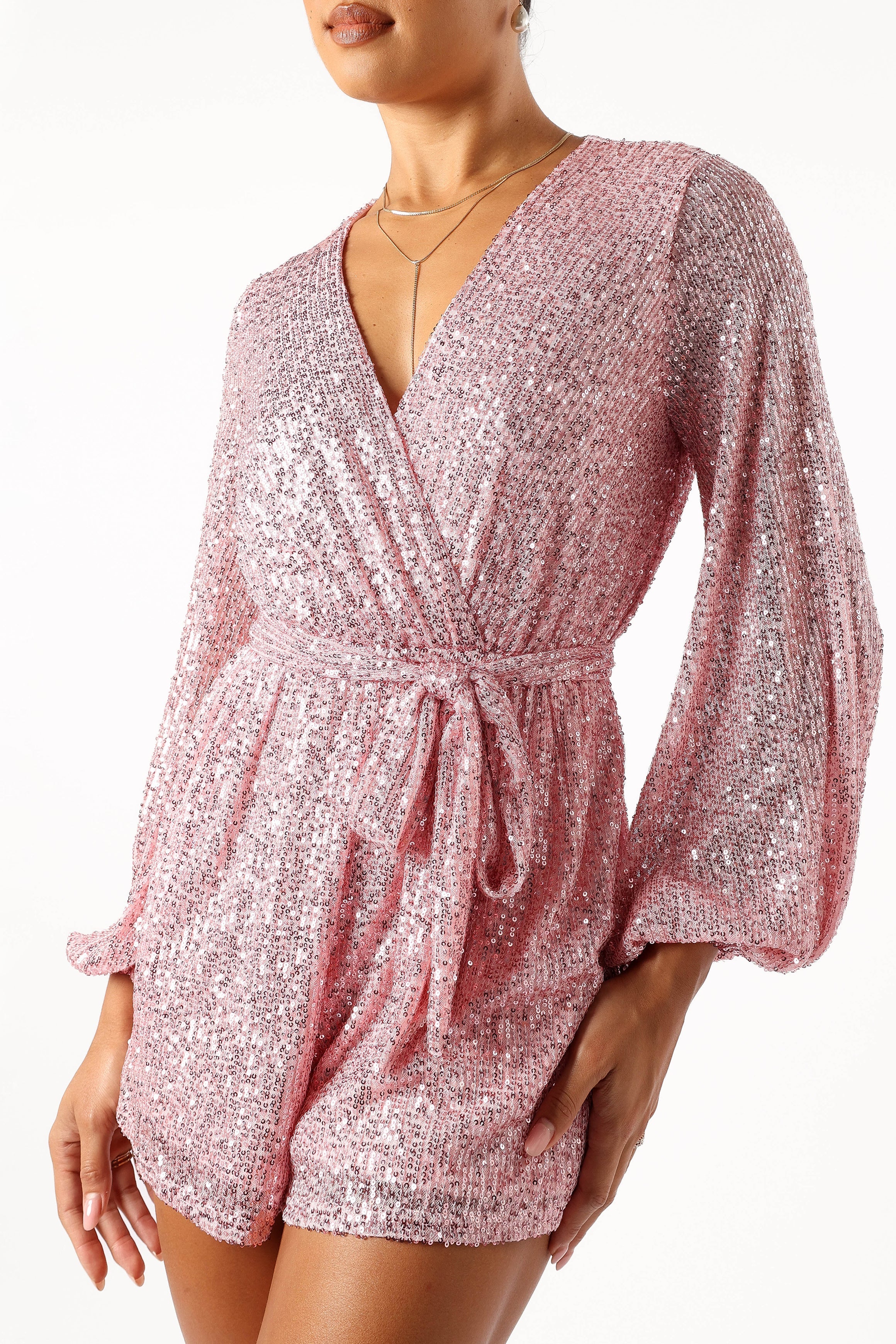 PLAYSUITS @Monica Sequin Romper - Pink