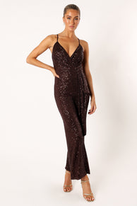 PLAYSUITS @Monique Sequin Jumpsuit - Brown