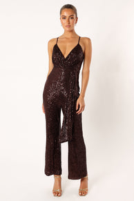 PLAYSUITS @Monique Sequin Jumpsuit - Brown