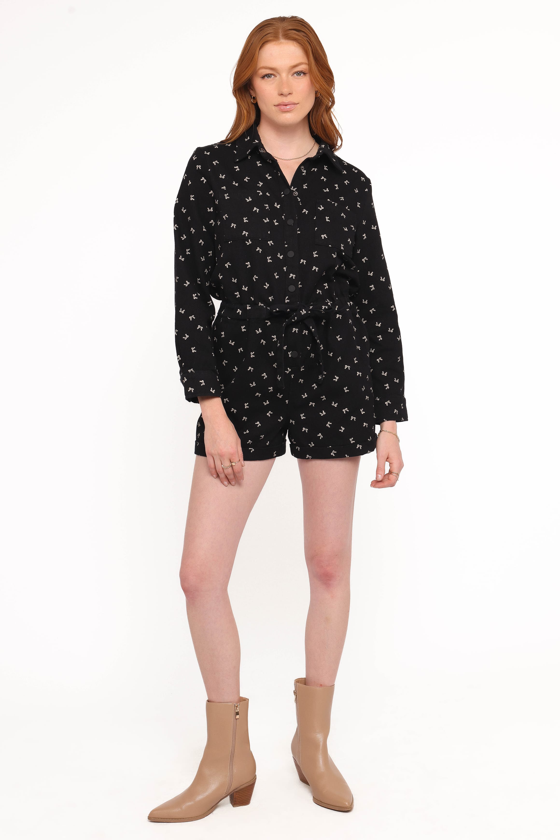 PLAYSUITS Niqui Long Sleeve Romper - Black Cream