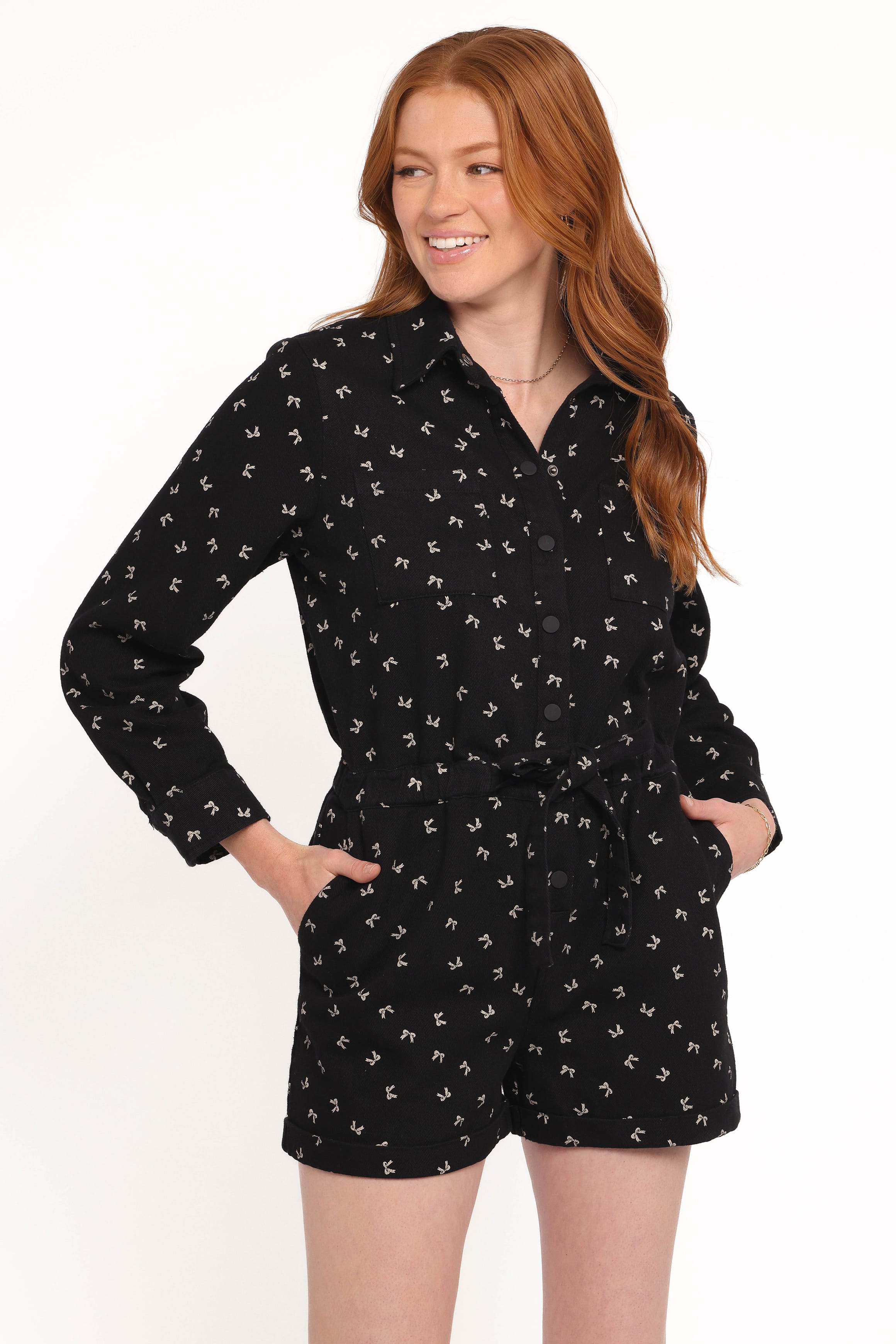 PLAYSUITS Niqui Long Sleeve Romper - Black Cream