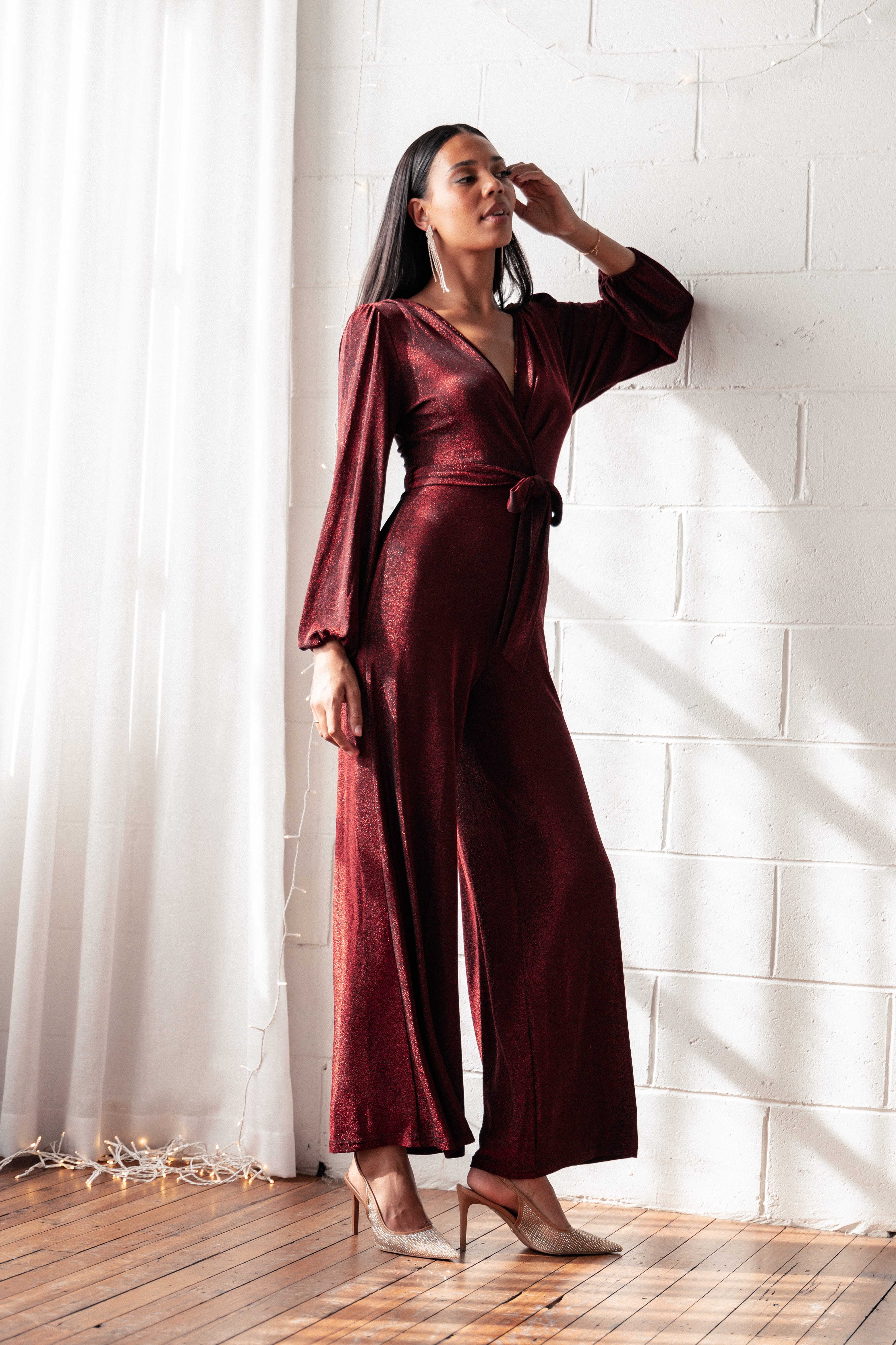PLAYSUITS Nora Long Sleeve Jumpsuit - Red