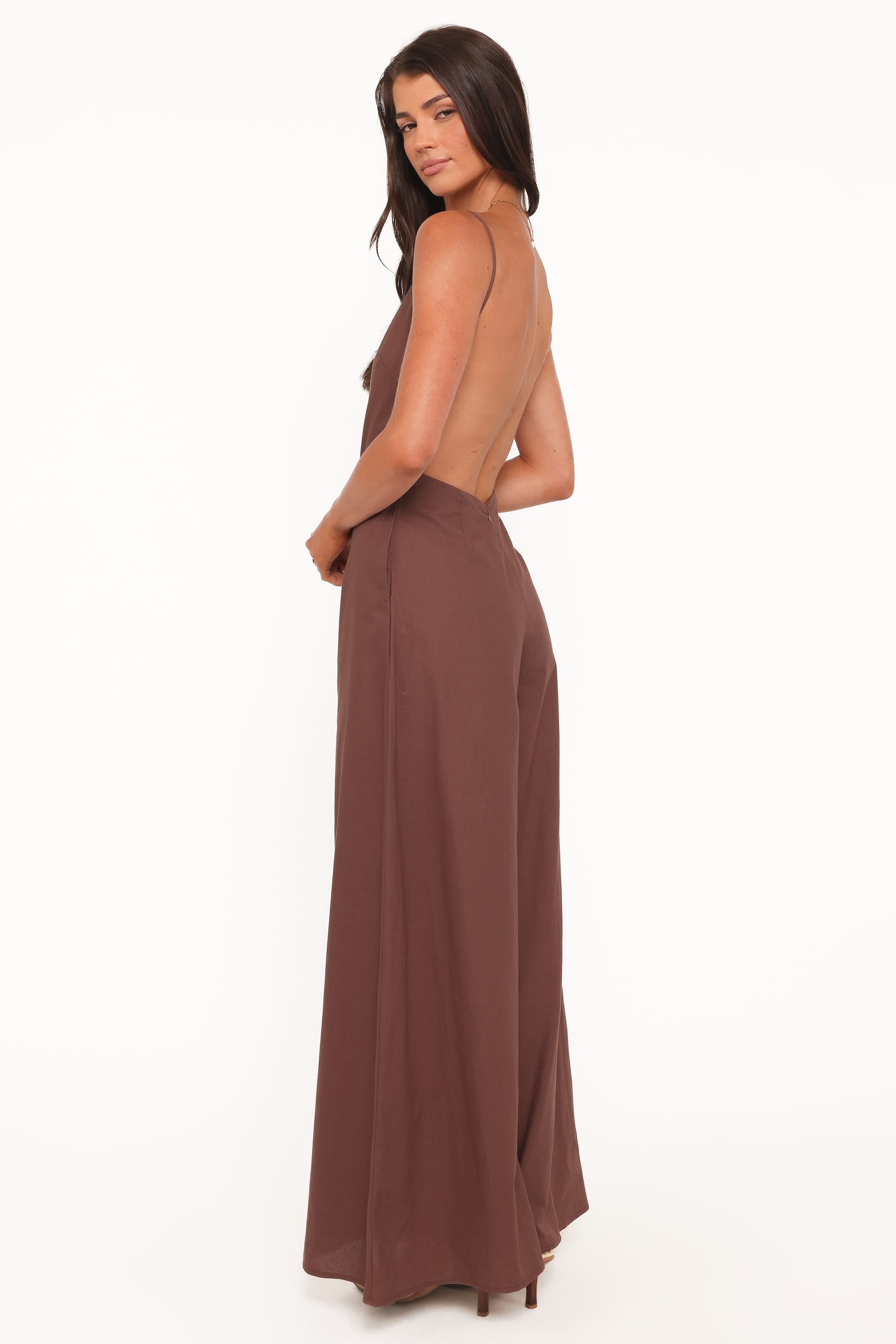 PLAYSUITS Ophilia Open Back Jumpsuit - Dark Brown